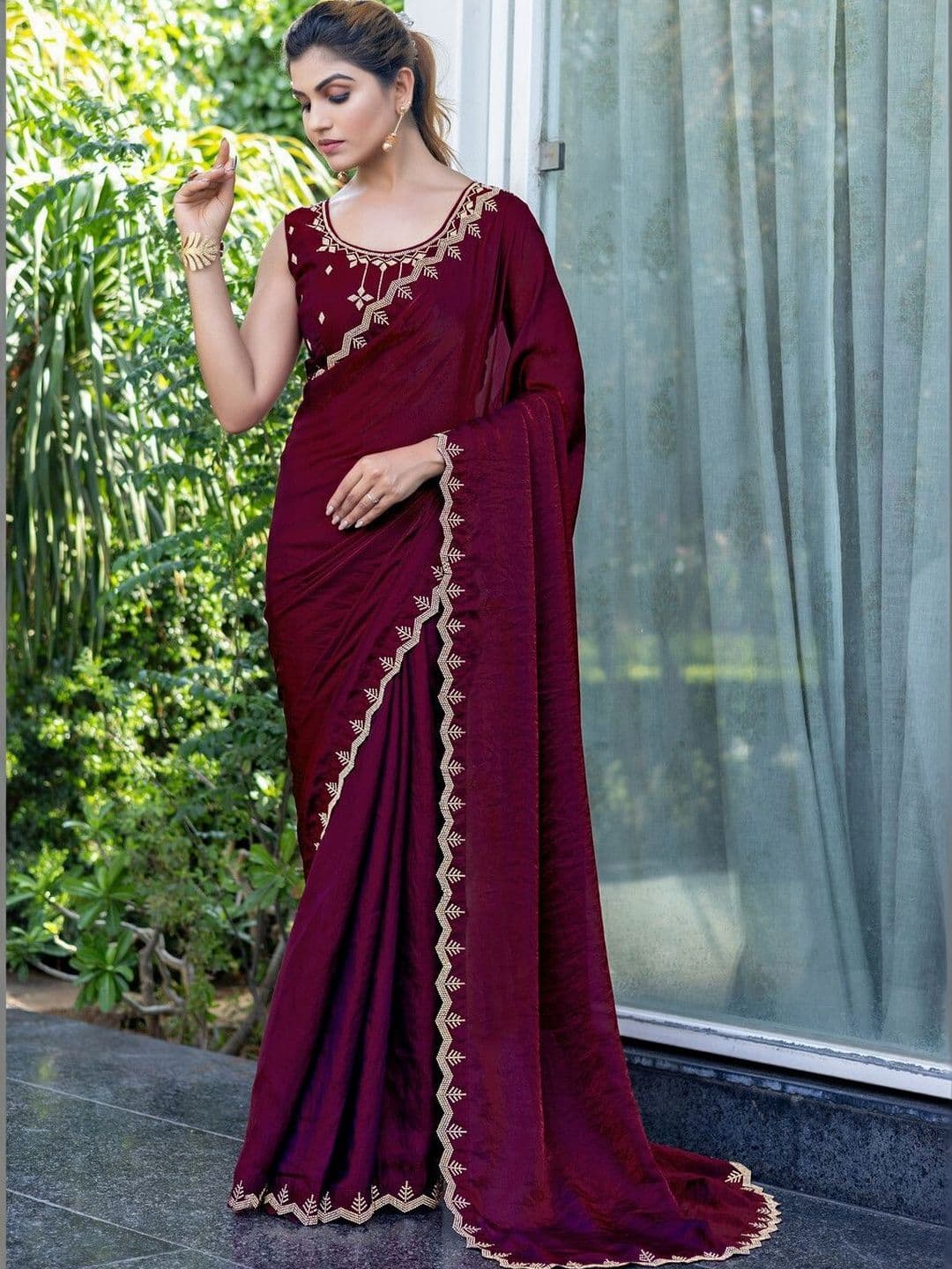KALINI Embellished Embroidered Satin Heavy Work Saree - view 1