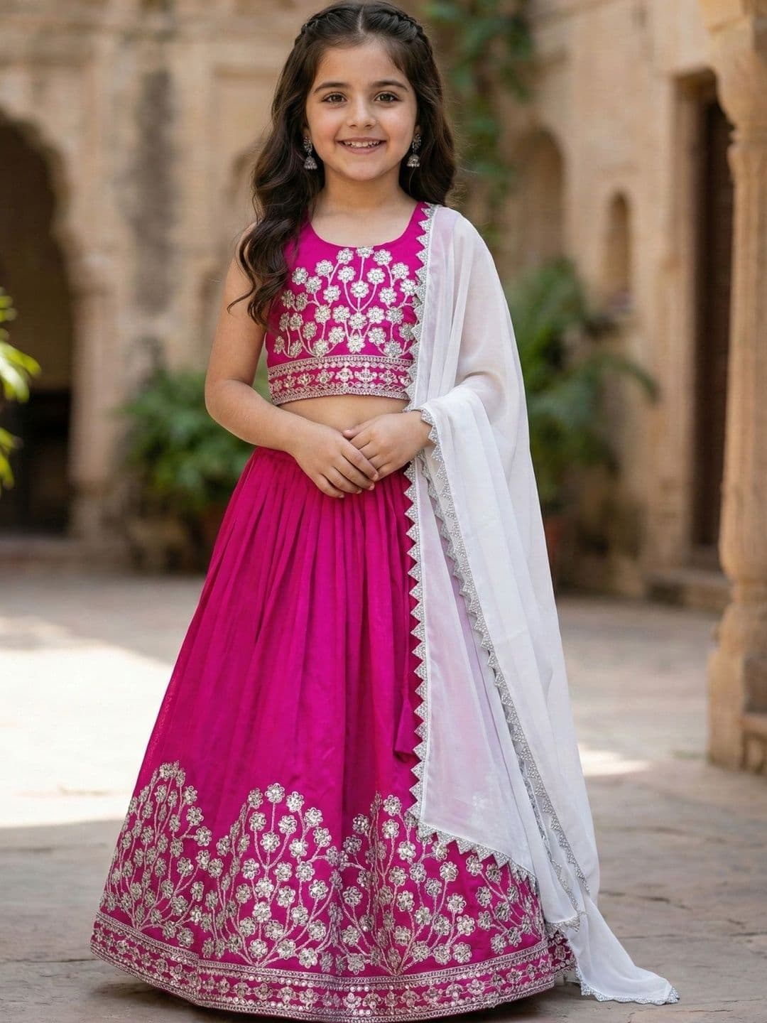 KALINI Girls Embroidered Sequinned Ready to Wear Lehenga & Blouse With Dupatta - view 1