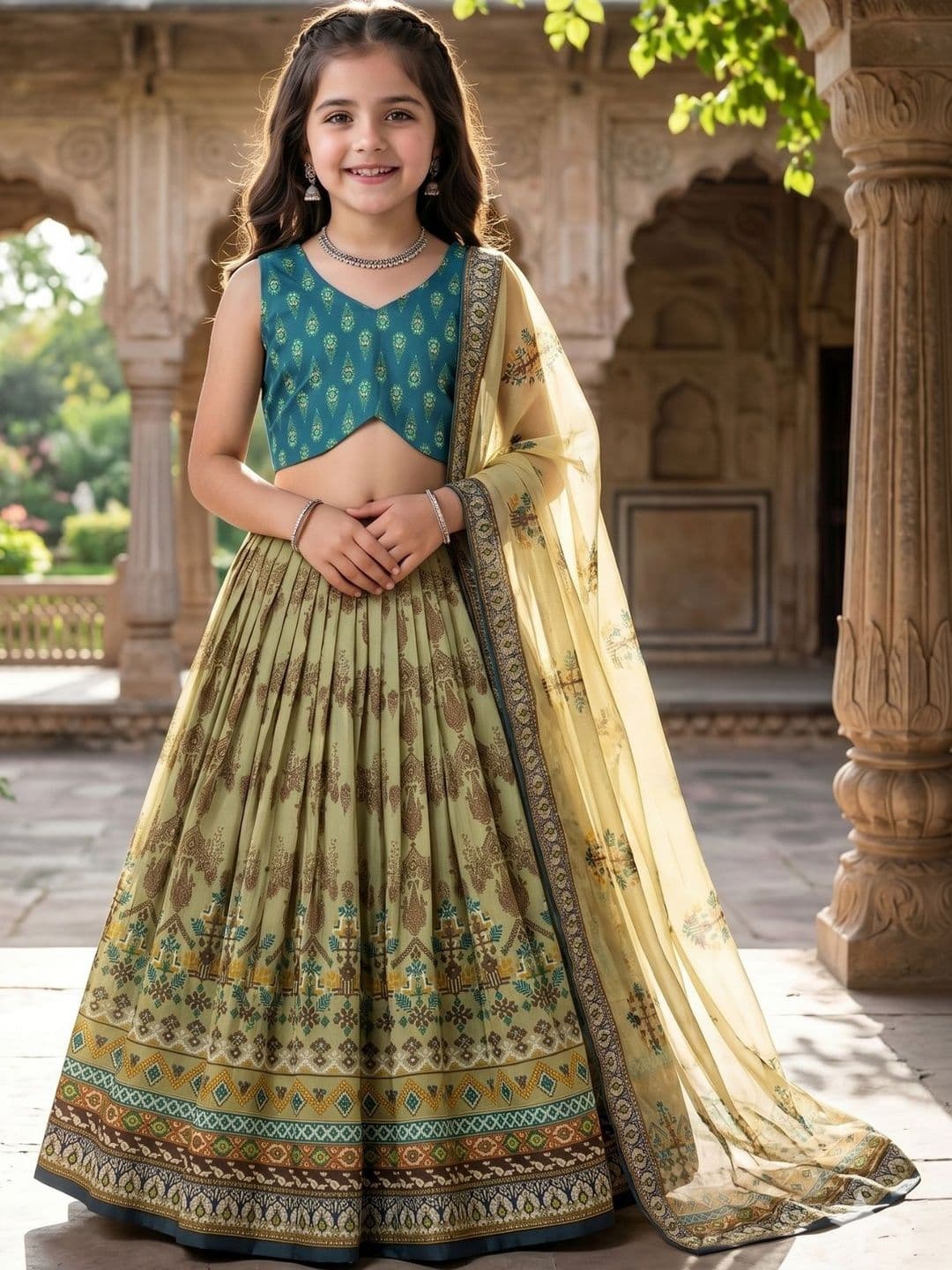 KALINI Girls Printed Semi-Stitched Lehenga & Blouse With Dupatta - view 1