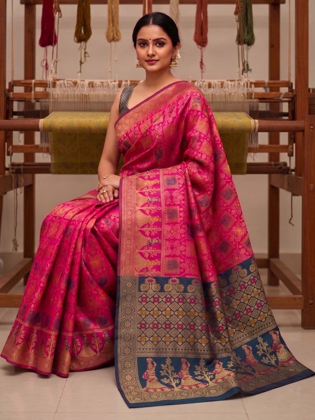 SZN Woven Design Zari Silk Blend Handloom Banarasi Saree - view 1