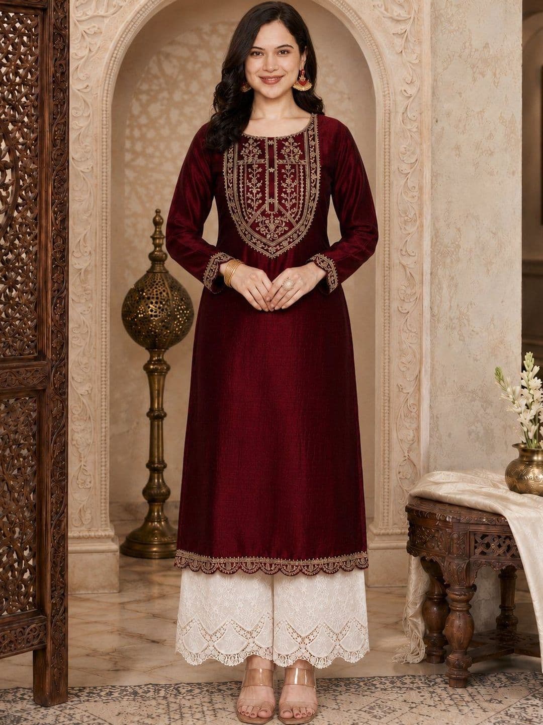 rarethread Women Ethnic Motifs Embroidered Thread Work Grandeur & Majestic Artwork Kurta - view 1