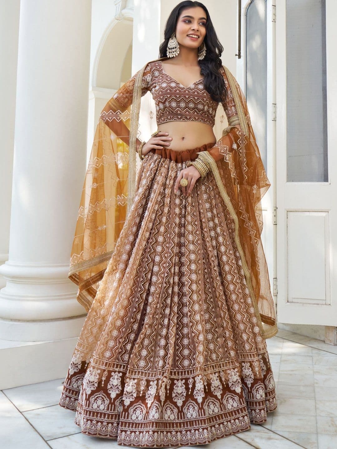 House of Pataudi Embroidered Thread Work Semi-Stitched Lehenga & Blouse With Dupatta - view 1