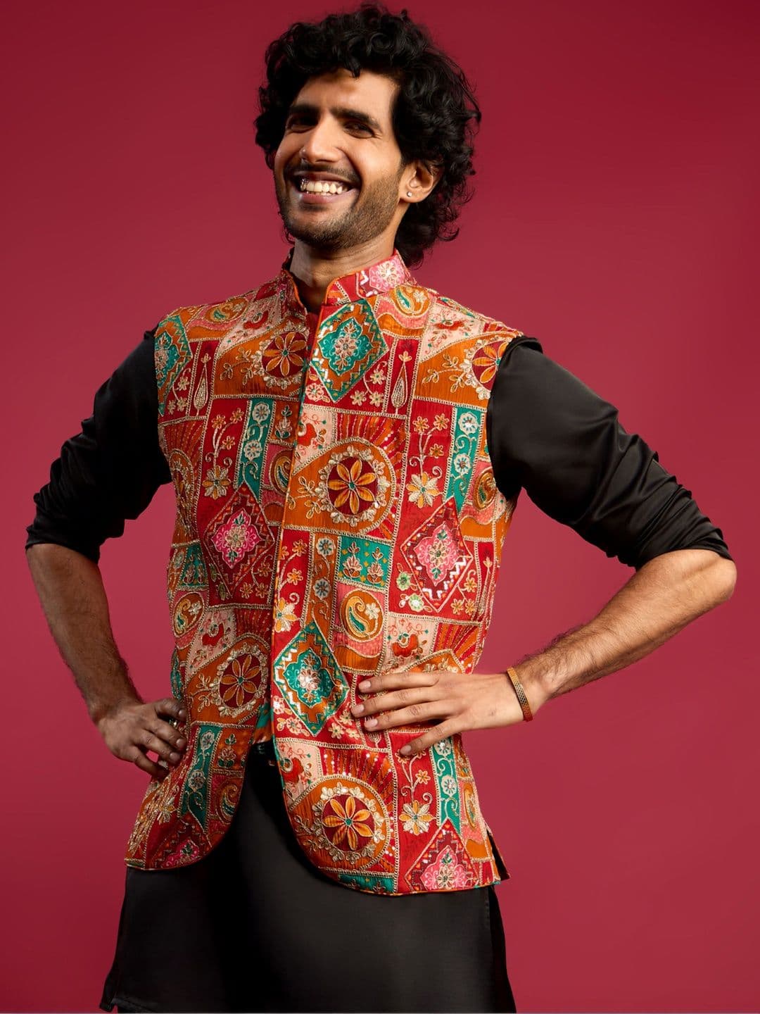 VASTRAMAY Men Embroidered Woven Nehru Jacket - view 1