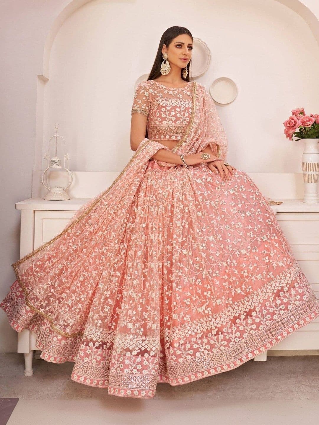House of Pataudi Embroidered Thread Work Semi-Stitched Lehenga & Blouse With Dupatta - view 1