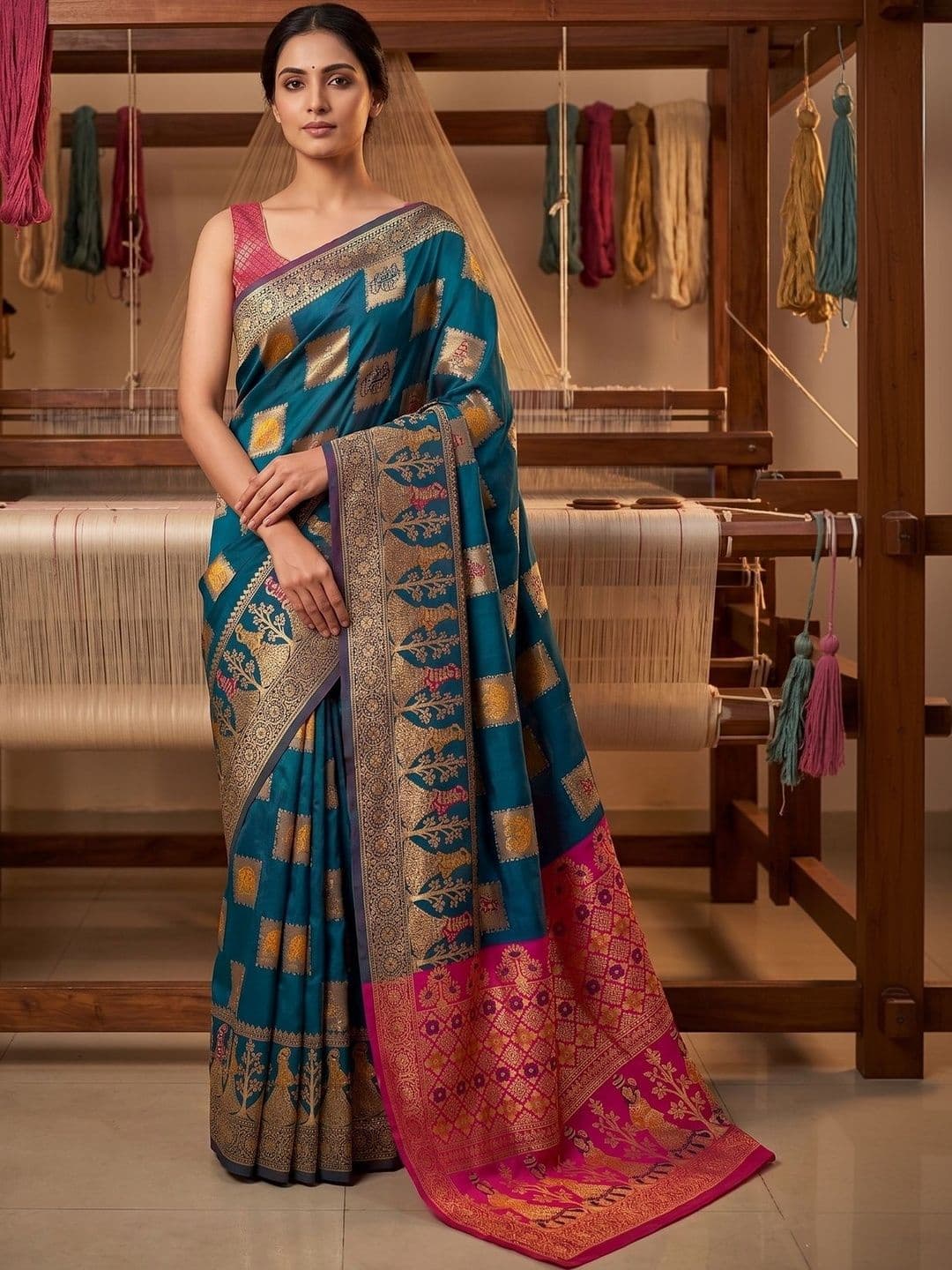 SZN Ethnic Motifs Zari Silk Blend Handloom Banarasi Saree - view 1