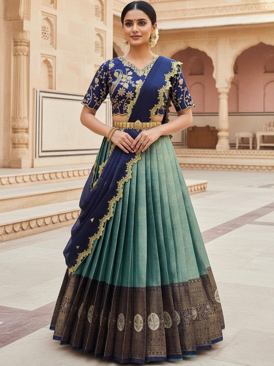 Mr Y Embroidered Semi-Stitched Lehenga & Blouse With Dupatta - view 1