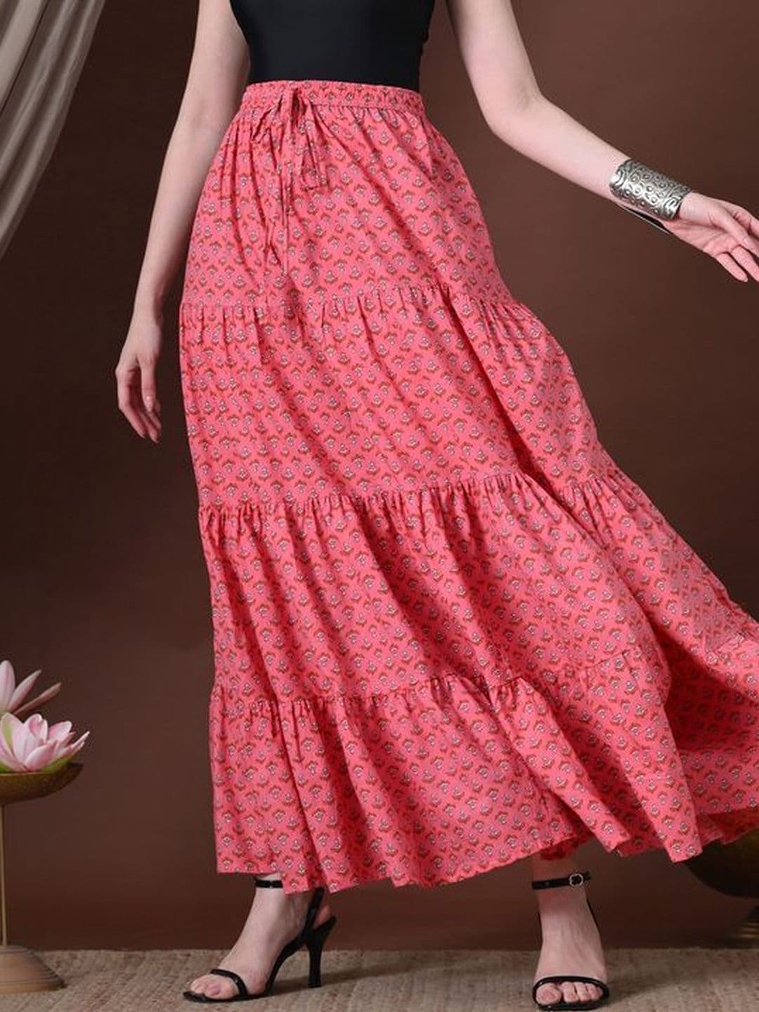 MFGIVA Women Cotton Self Design Tiered Maxi Tiered Skirt - view 1