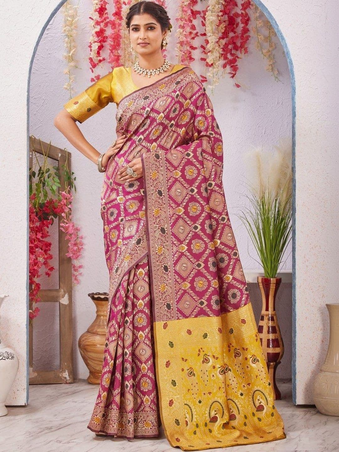 Mitera Ethnic Motifs Zari Silk Cotton Heavy Work Patola Saree - view 1