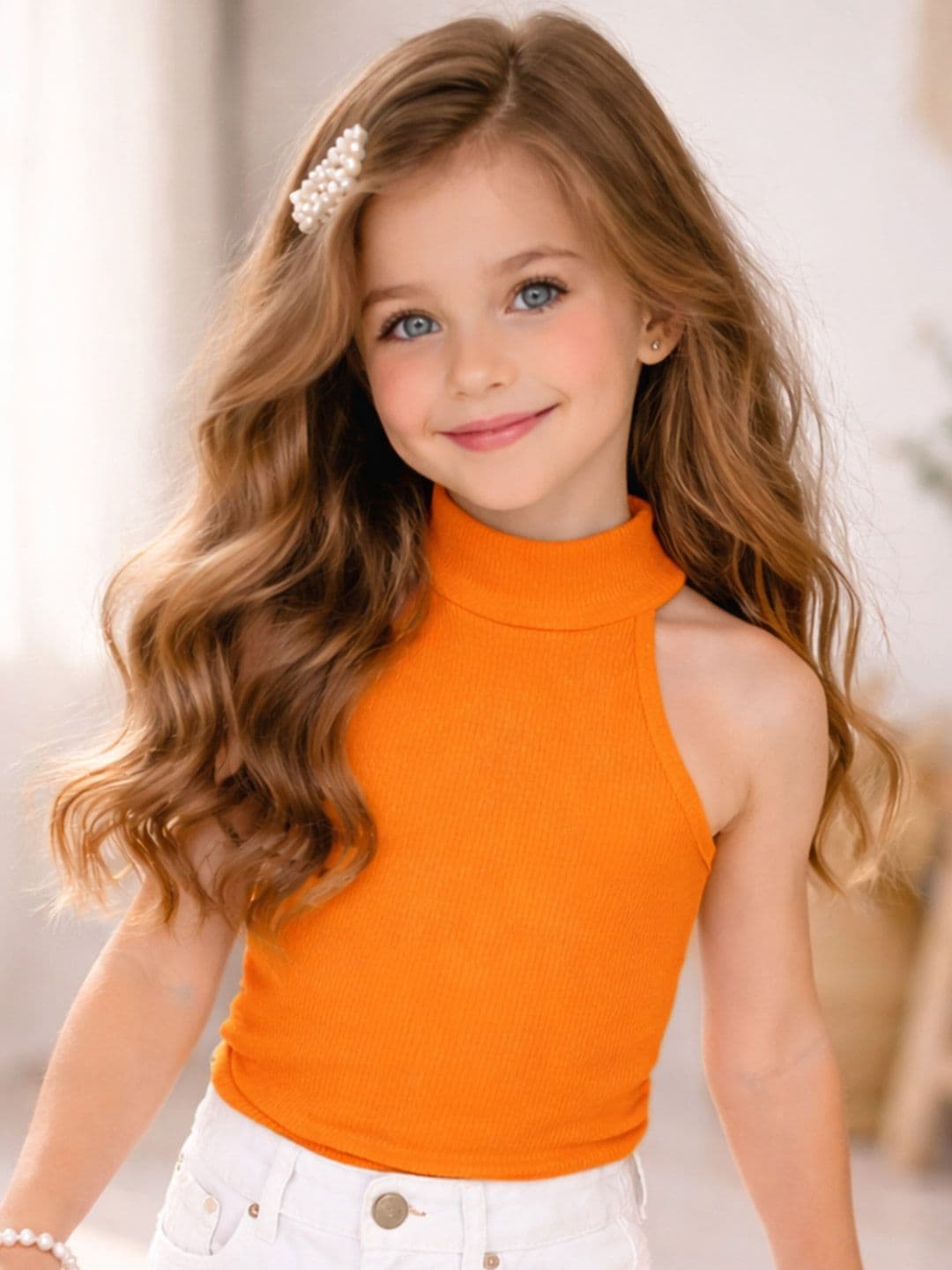 Ninas Girls Orange Cotton Blend Tops - view 1