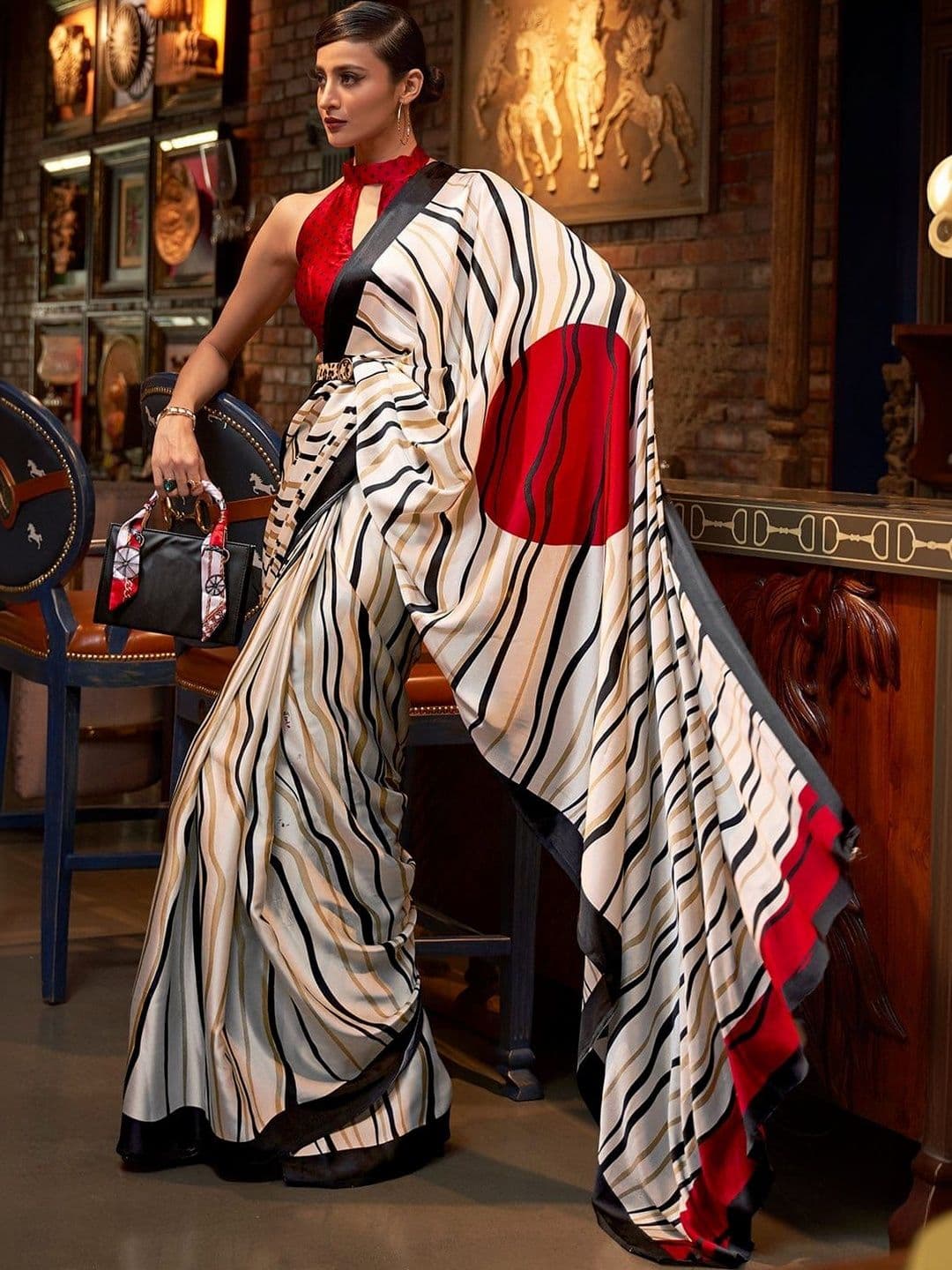 KARAGIRI Striped Silk Blend Saree - view 1