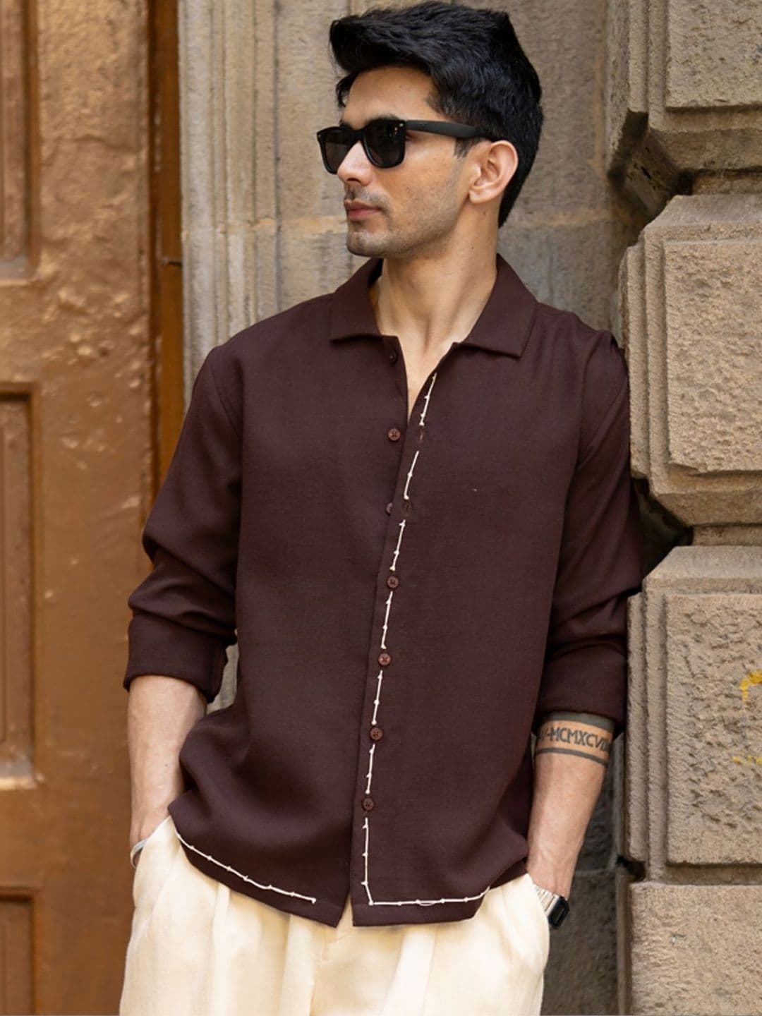 Powerlook Embroidery Spread Collar Casual Shirt - view 1