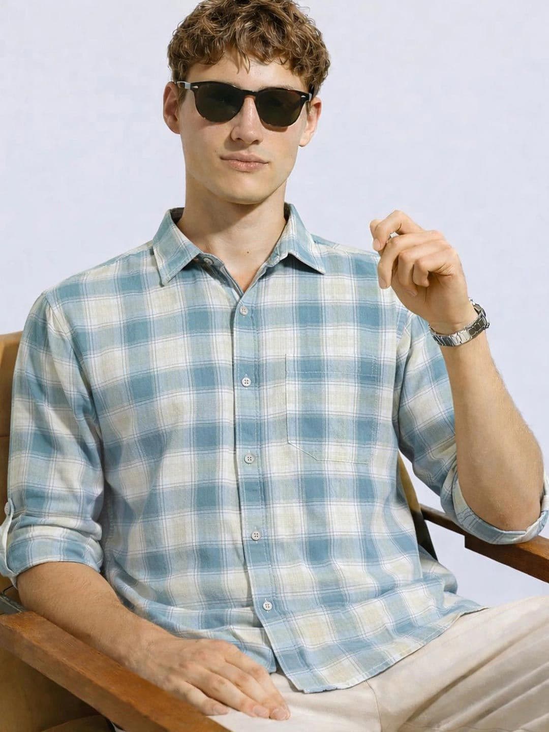 Klub Fox Men Spread Collar Tartan Checked Cotton Slim Fit Casual Shirt - view 1