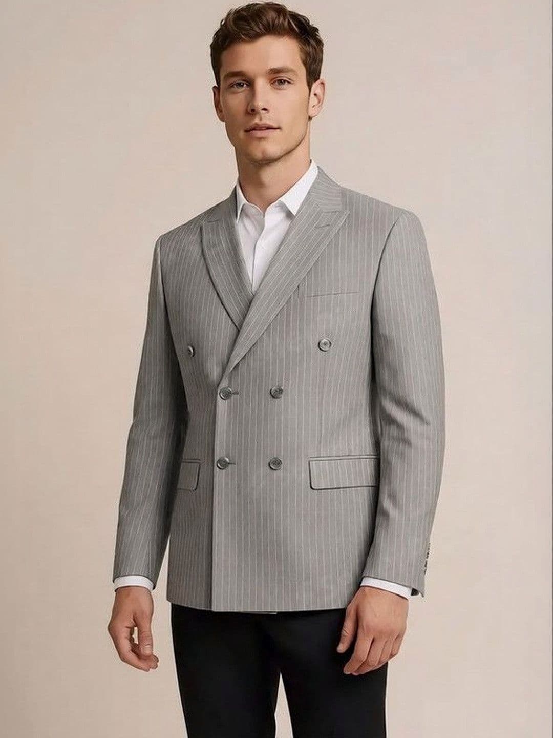 Rb rajniti Blazer Striped Peaked Lapel Double-Breasted Blazers