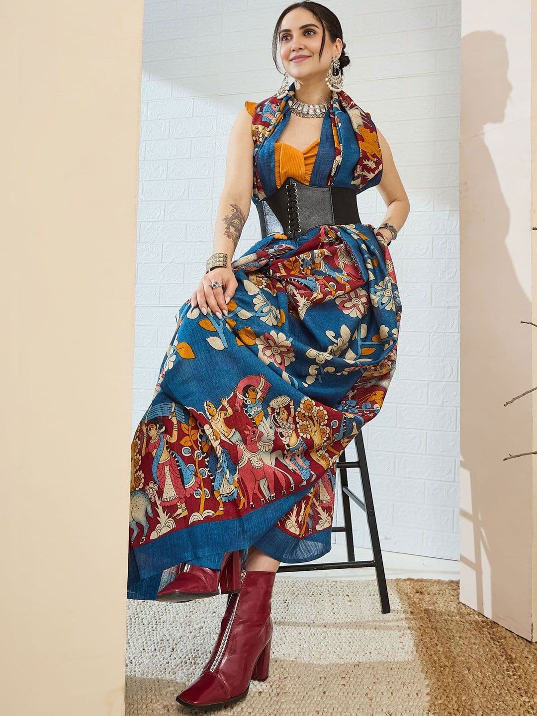 Mitera Kalamkari Silk Blend Handloom Ready to Wear Saree - view 1