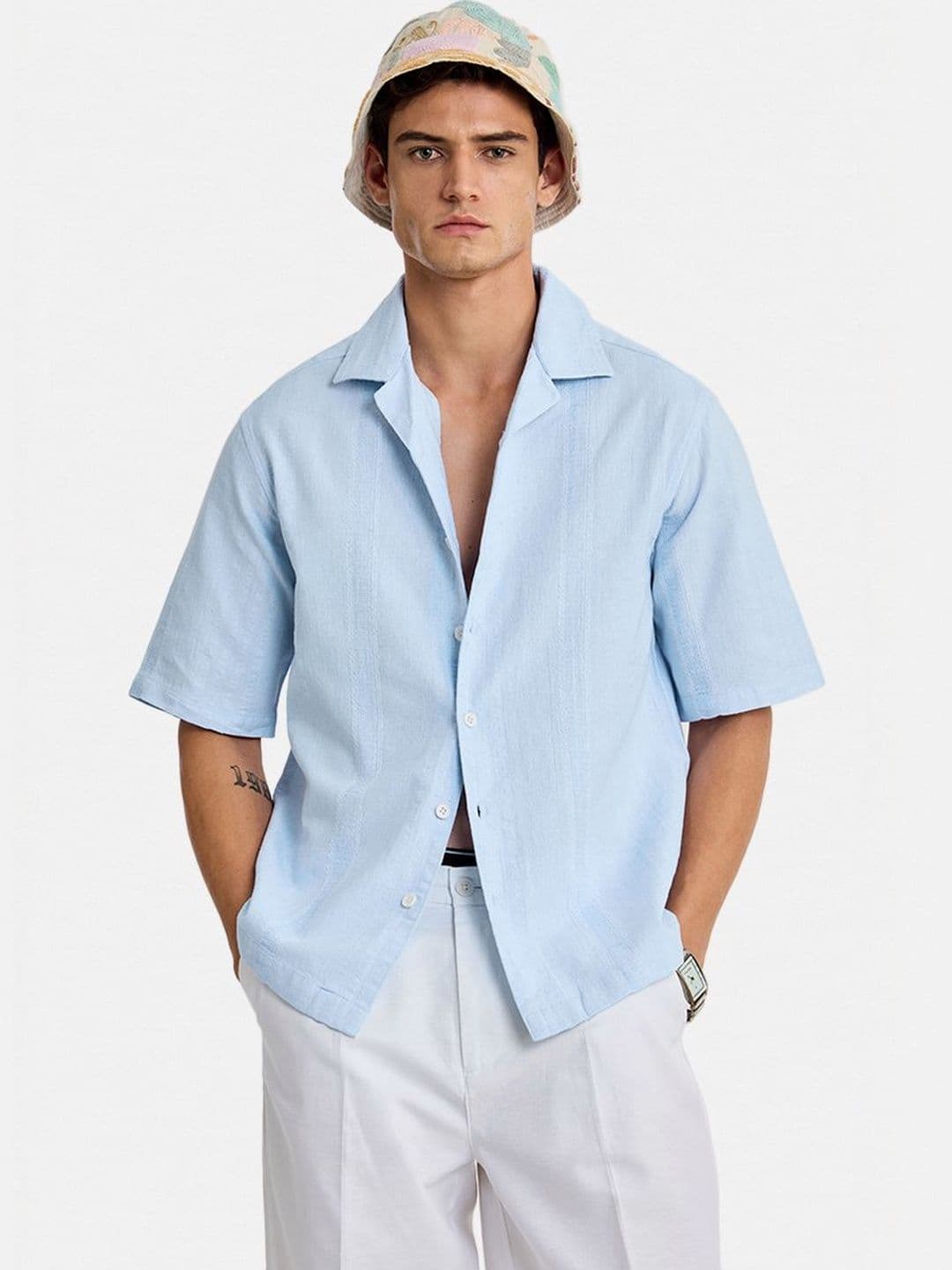 Snitch Light Blue Self-design Shirt - view 1