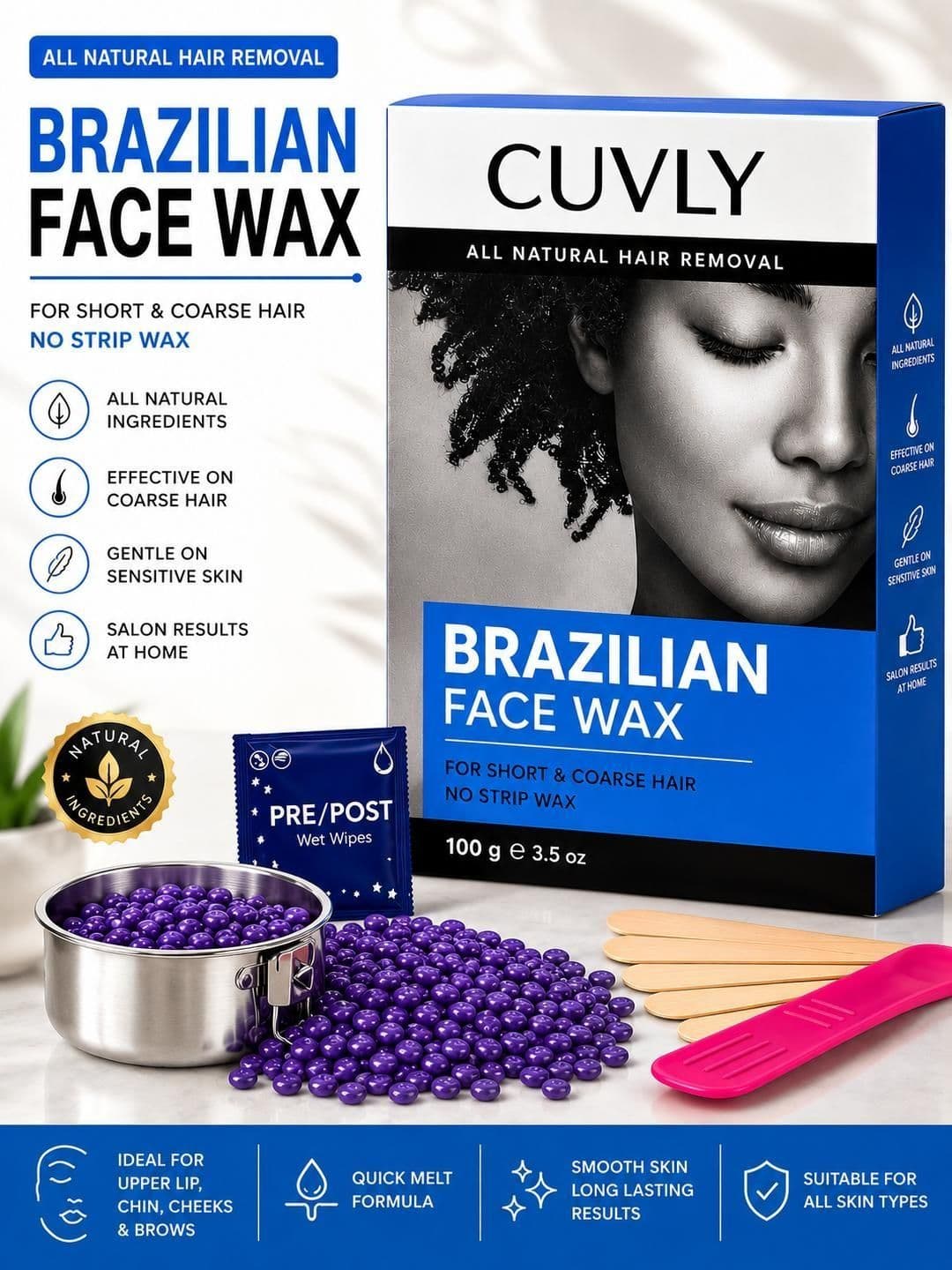 CUVLY Brazilian Face Wax - 100g - view 1
