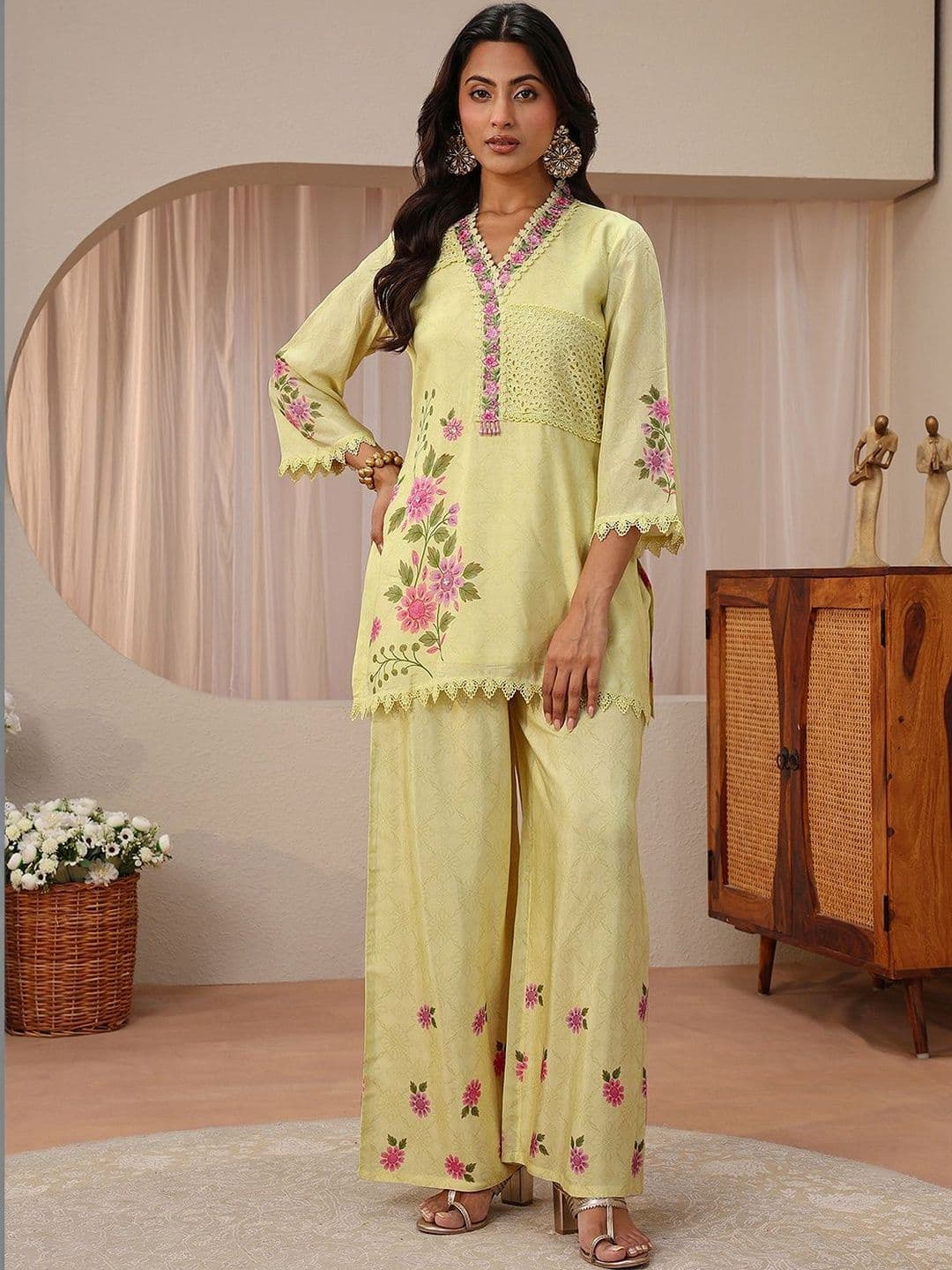 Libas Lime Green Floral Printed Straight Kurta Set - view 1