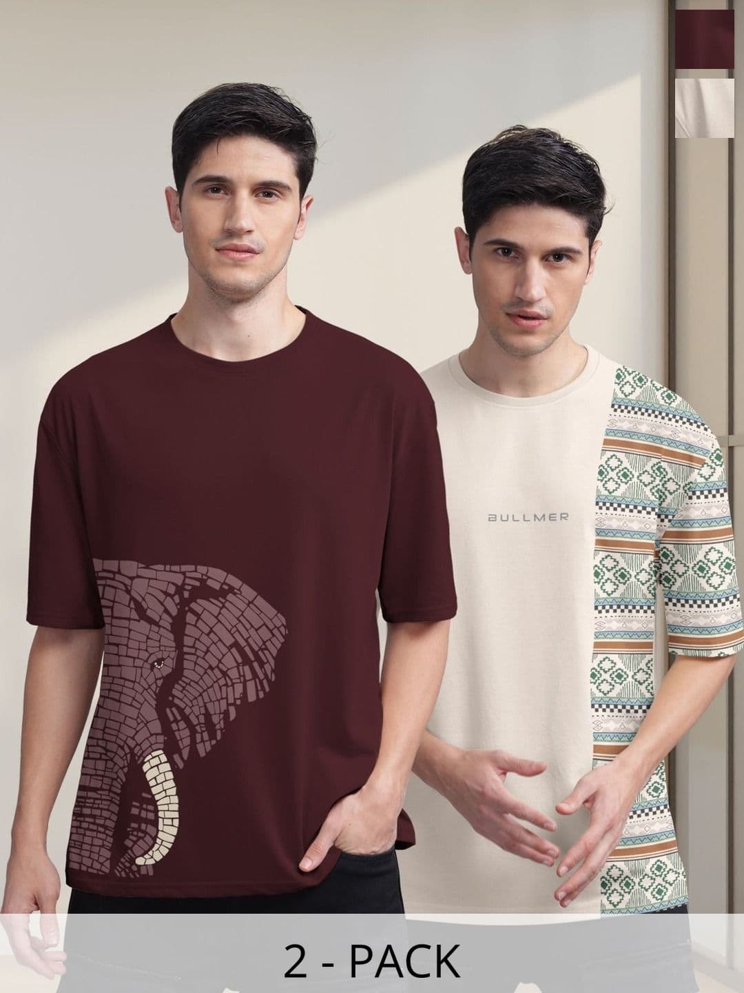 BULLMER Men Pack Of 2 Round Neck Printed Oversized T-shirts - view 1