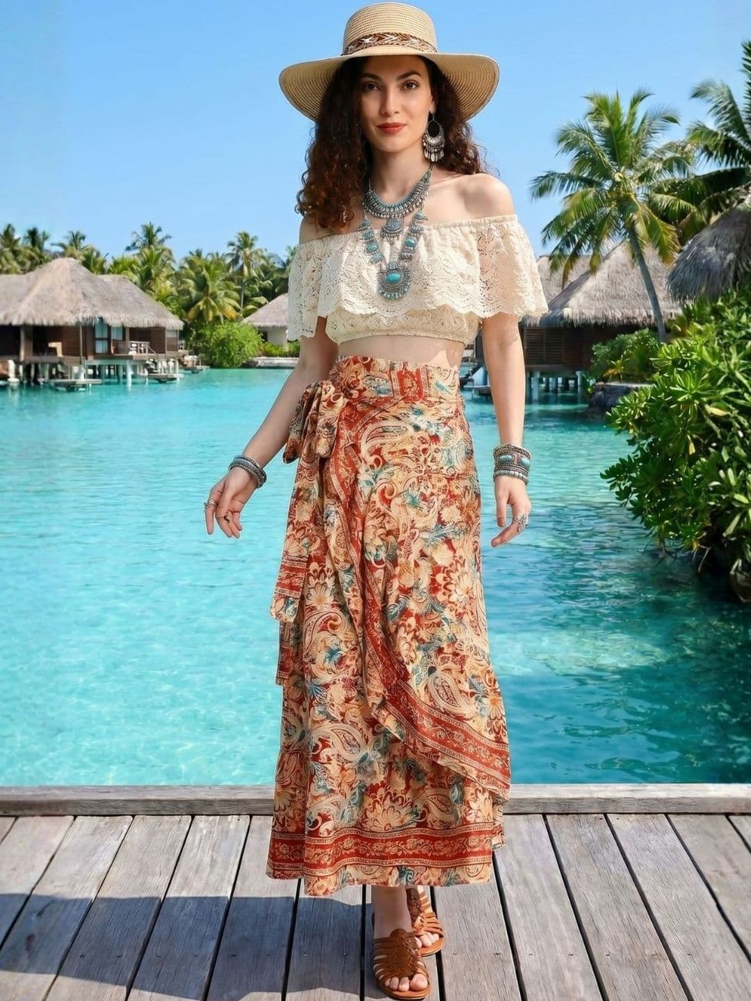 Boholyfe Women Floral Bohemian Front Slit Maxi Wrap Skirt - view 1