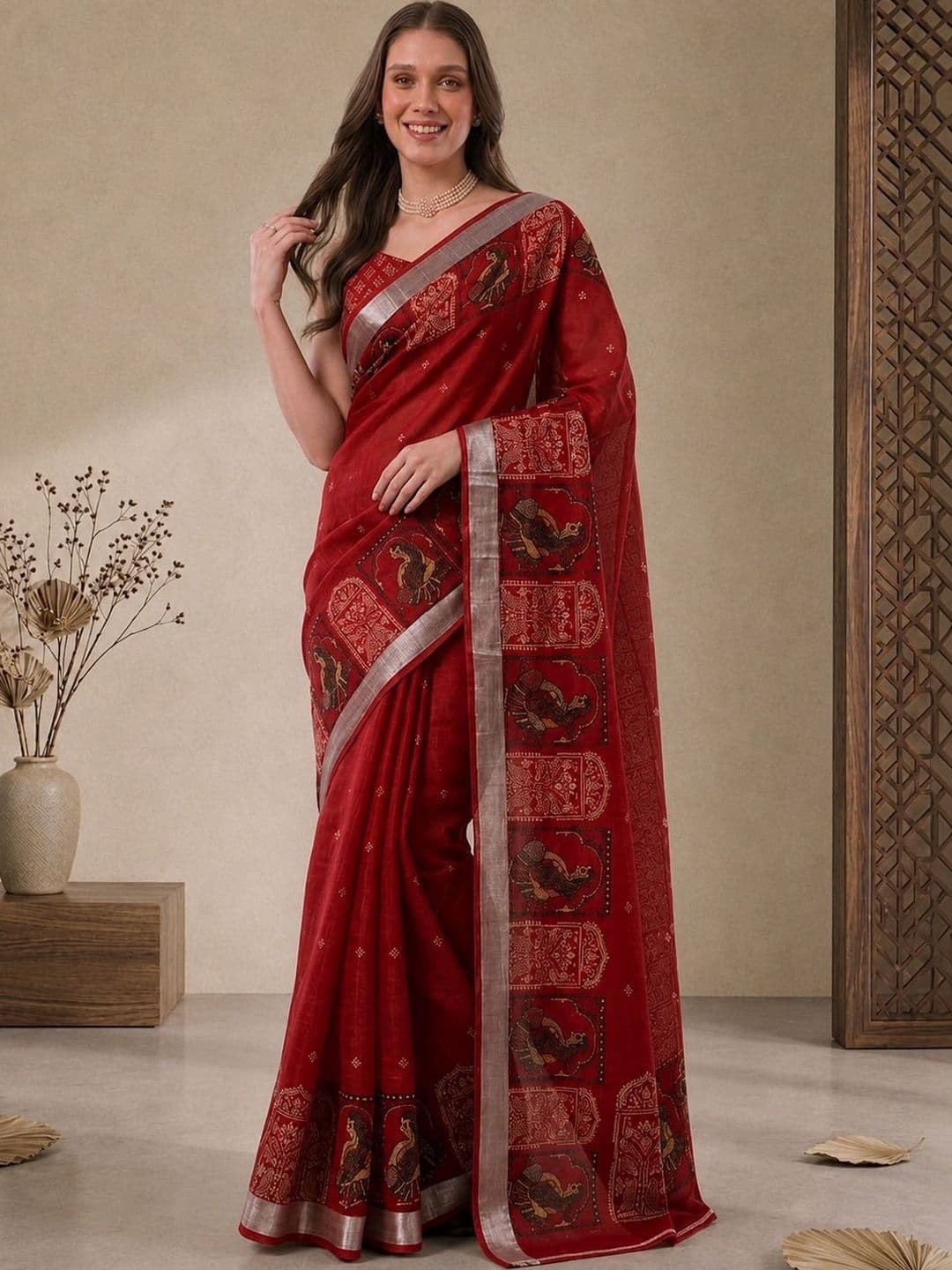 Moda Rapido Ethnic Motifs Zari Cotton Blend Handloom Khadi Saree - view 1