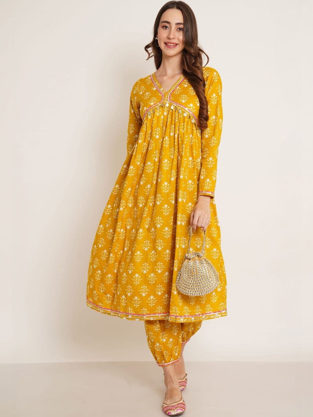 Sangria Women Ethnic Motifs Printed Empire Pure Cotton Kurta with Dhoti Pants - view 1