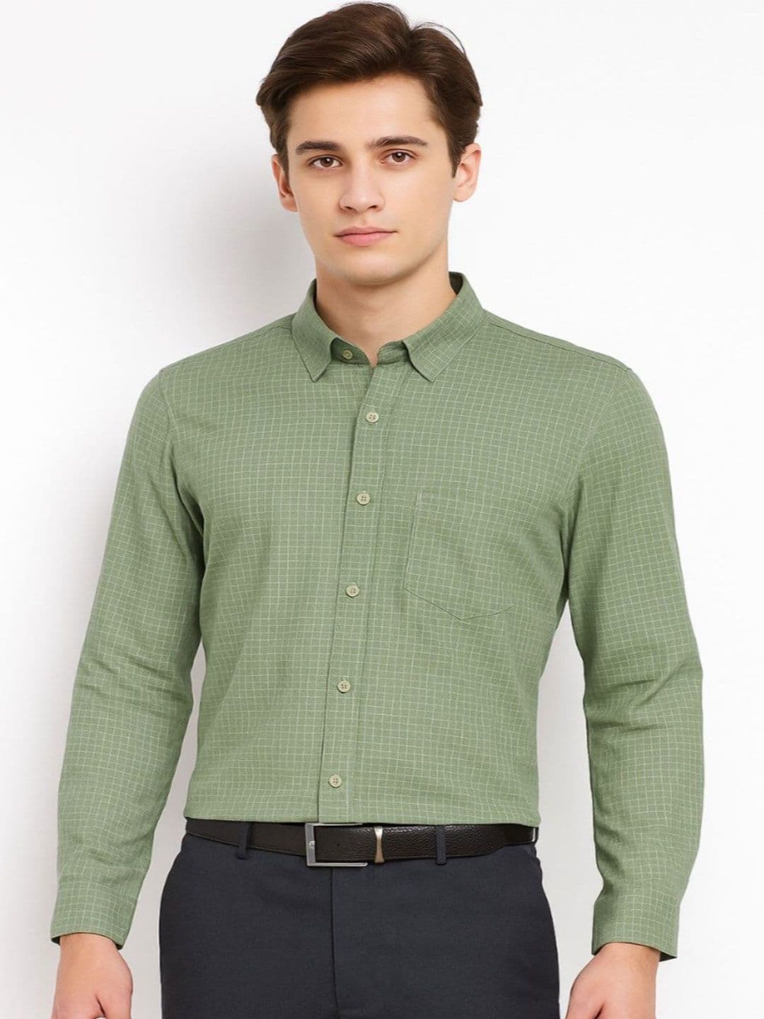 Officer Choice Comfort Slim Fit Checked Button-Down Collar Cotton Shirt - view 1