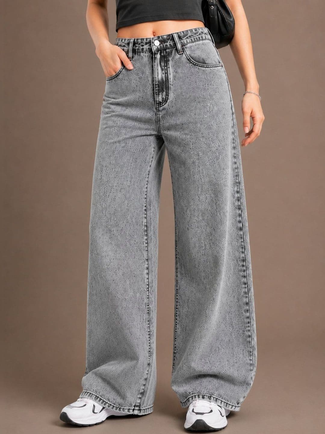 glitchez Women Comfort Wide Leg High-Rise Light Fade Acid Wash Stretchable Jeans - view 1