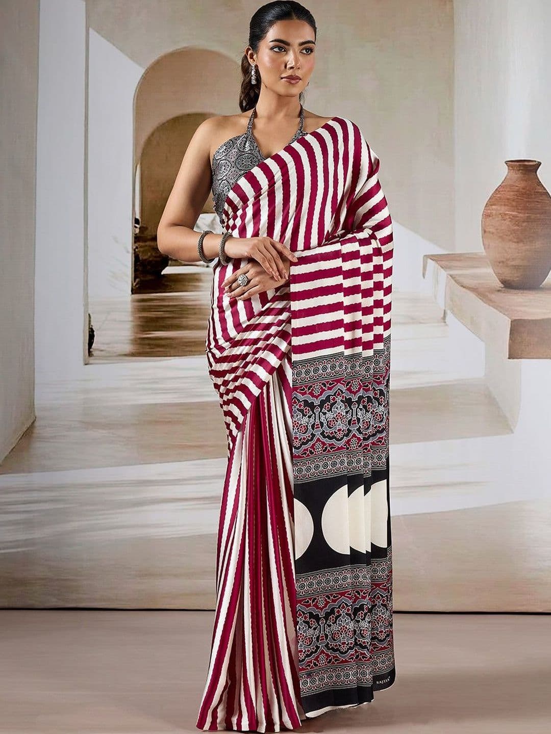 KARAGIRI Striped Silk Blend Saree - view 1