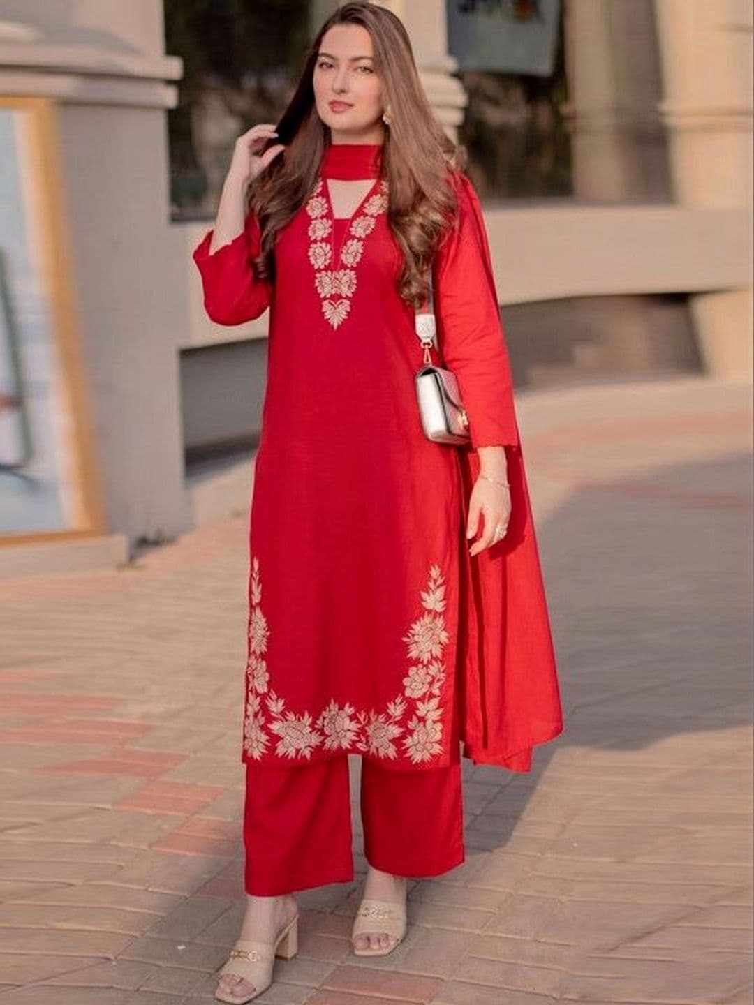 SANTOPERA DESIGNER Women Ethnic Motifs Embroidered Regular Thread Work Kurta with Palazzos & With Dupatta - view 1
