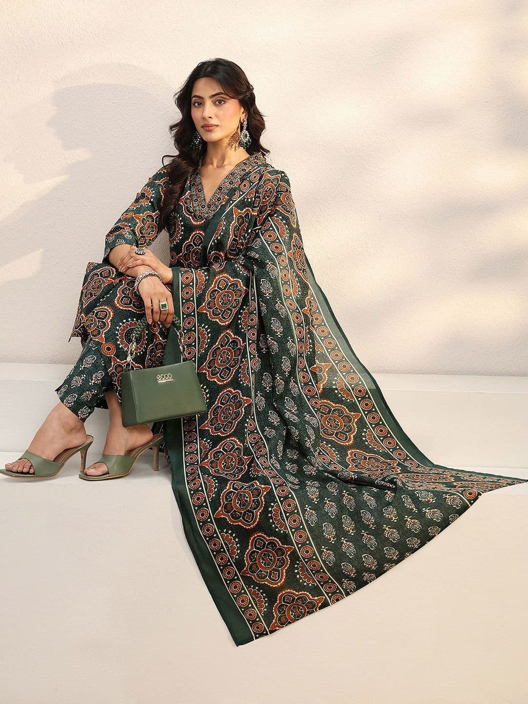 Gerua By Libas Women Ethnic Motifs Printed Regular Thread Work Kurta with Trousers & With Dupatta - view 1