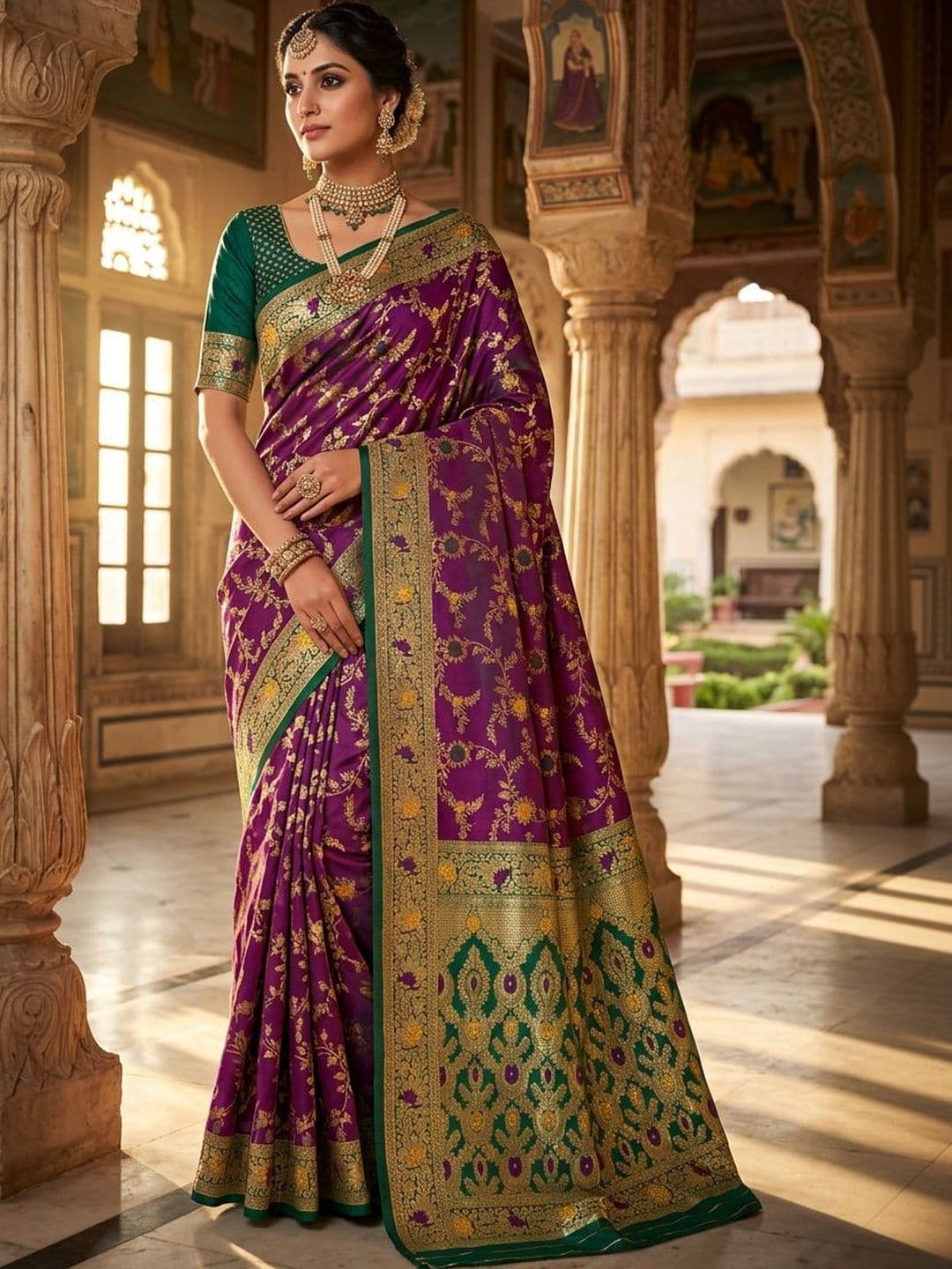 KALINI Ethnic Motifs Zari Art Silk Handloom Banarasi Saree - view 1
