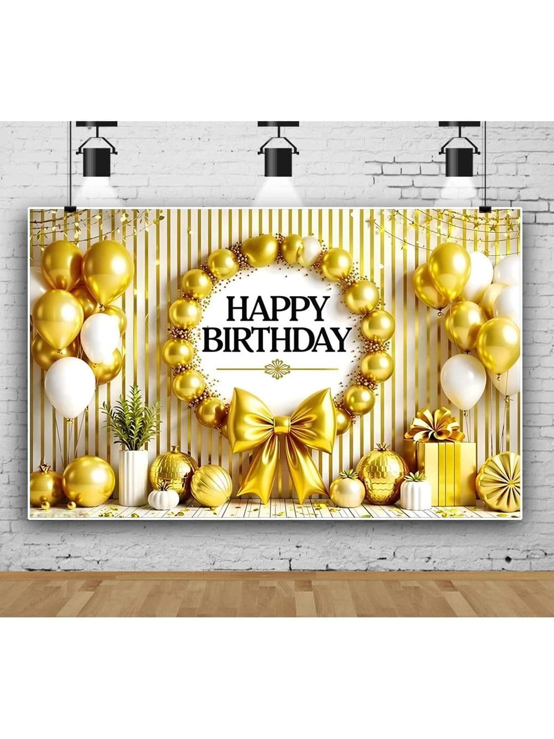 ASHU CREATION Yellow & White Printed Backdrop Decoration - view 1