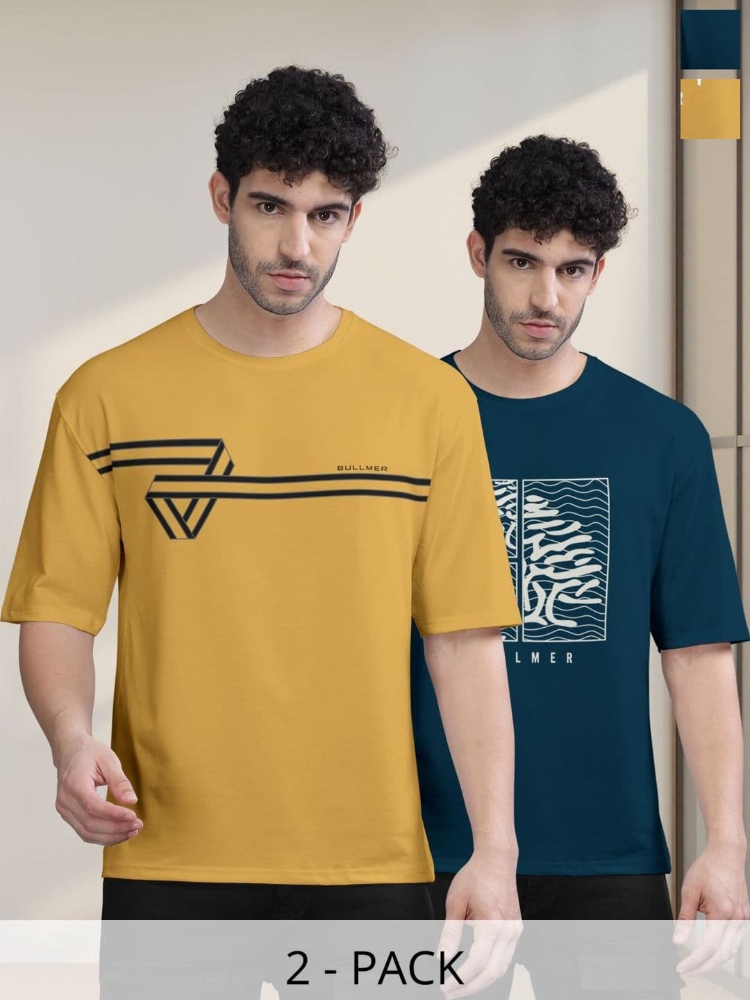 BULLMER Men Pack Of 2 Round Neck Printed Oversized T-shirts - view 1