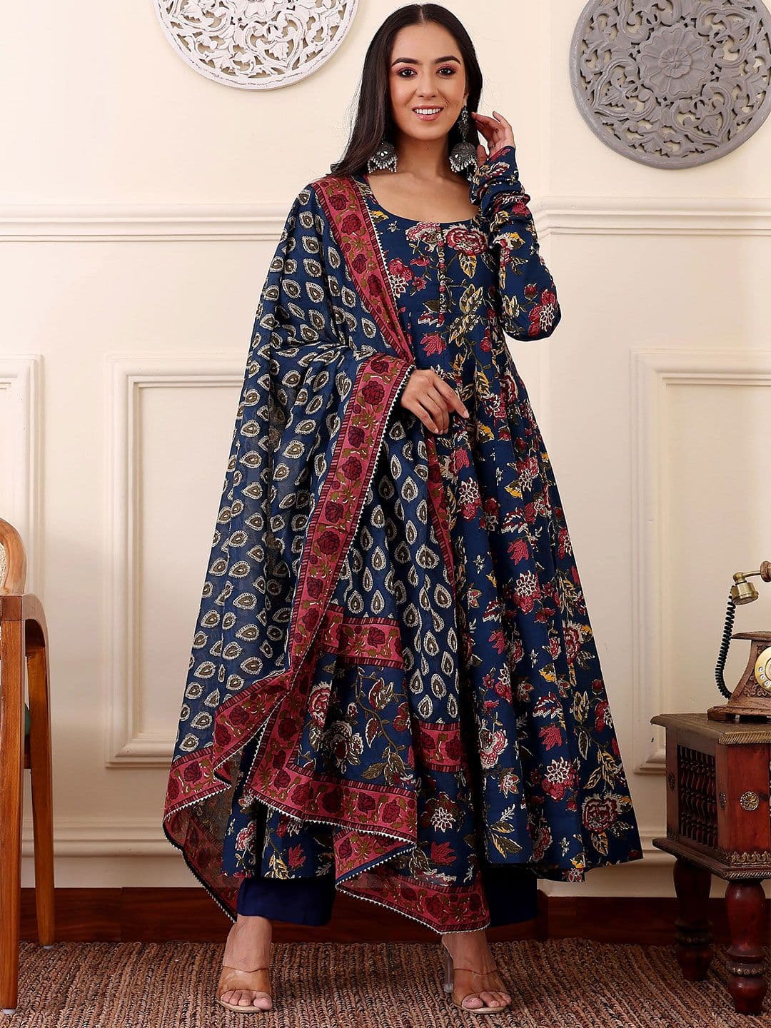 Keitra Women Floral Printed Panelled Kurta with Trousers & With Dupatta - view 1