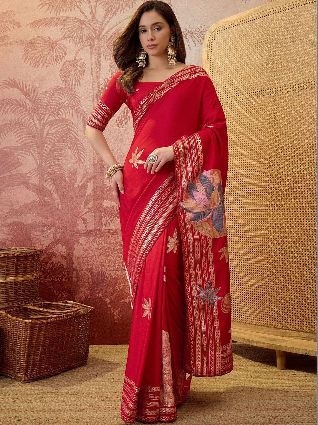 Sangria Zari Woven Saree with Blouse Piece - view 1