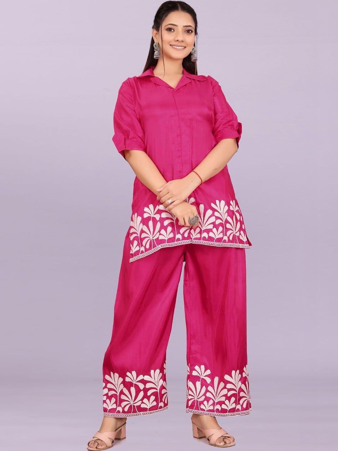 KALUDI FASHION Floral Embroidered Tunic with Palazzos - view 1