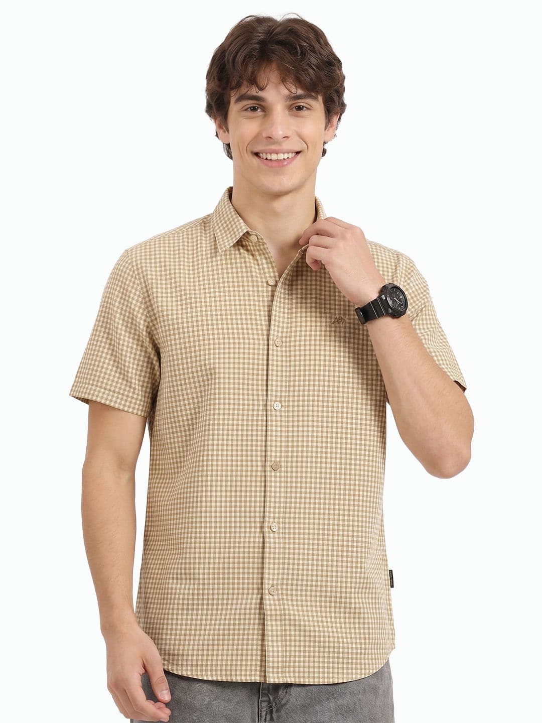 Aeropostale Micro Checked Cotton Linen Casual Shirt - view 1