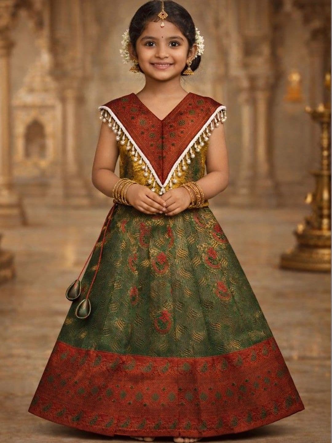 amzira Girls Embellished V-Neck Ready to Wear Lehenga & Choli - view 1