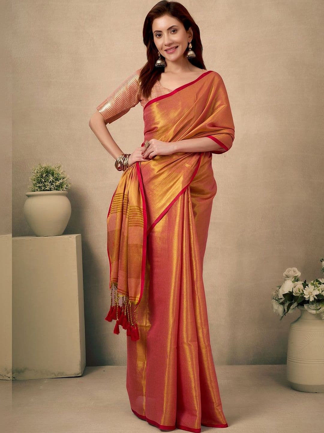 Sangria Woven Design Zari Tissue Handloom Saree - view 1