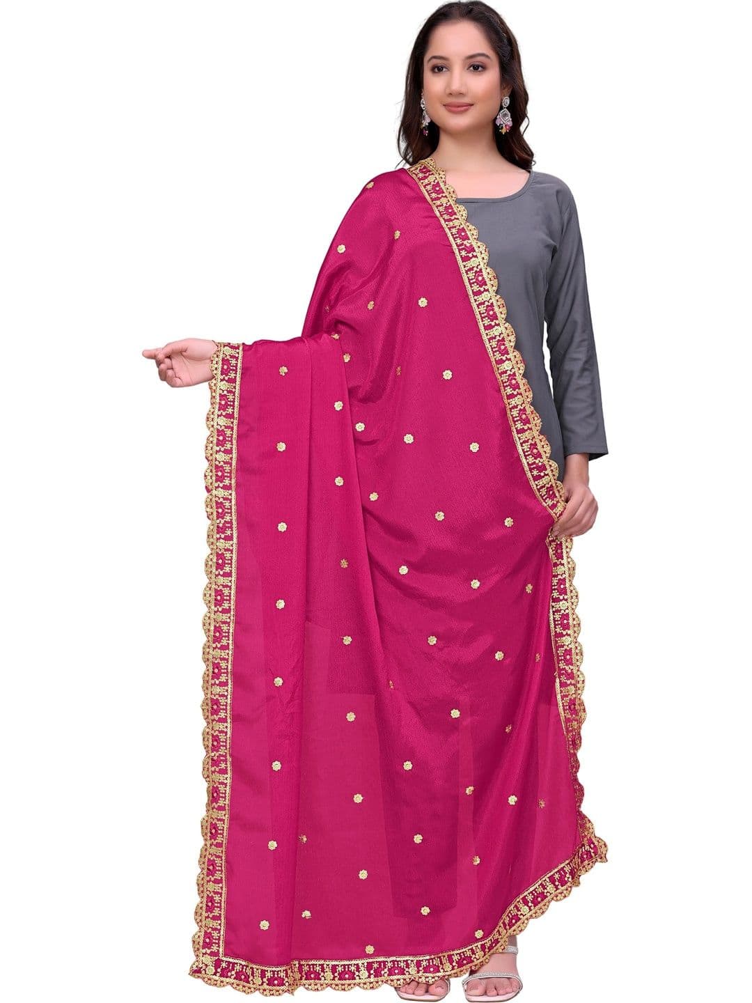 KALINI Embroidered Art Silk Block Print Dupatta with Sequinned - view 1