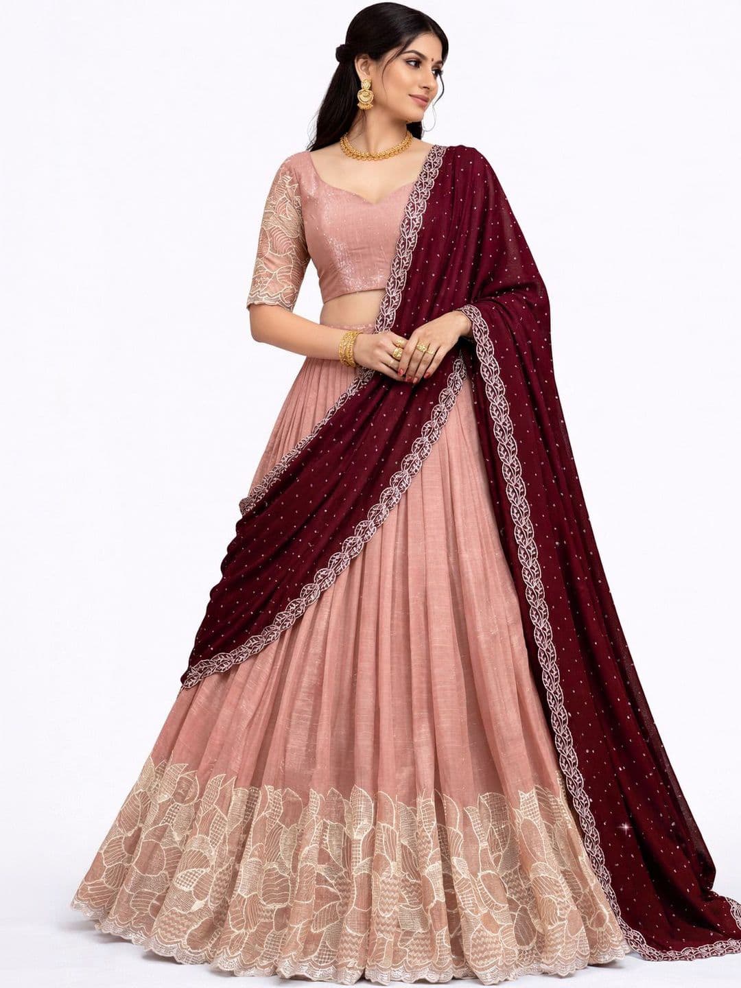 KALINI Embellished Sequinned Semi-Stitched Lehenga & Blouse With Dupatta - view 1