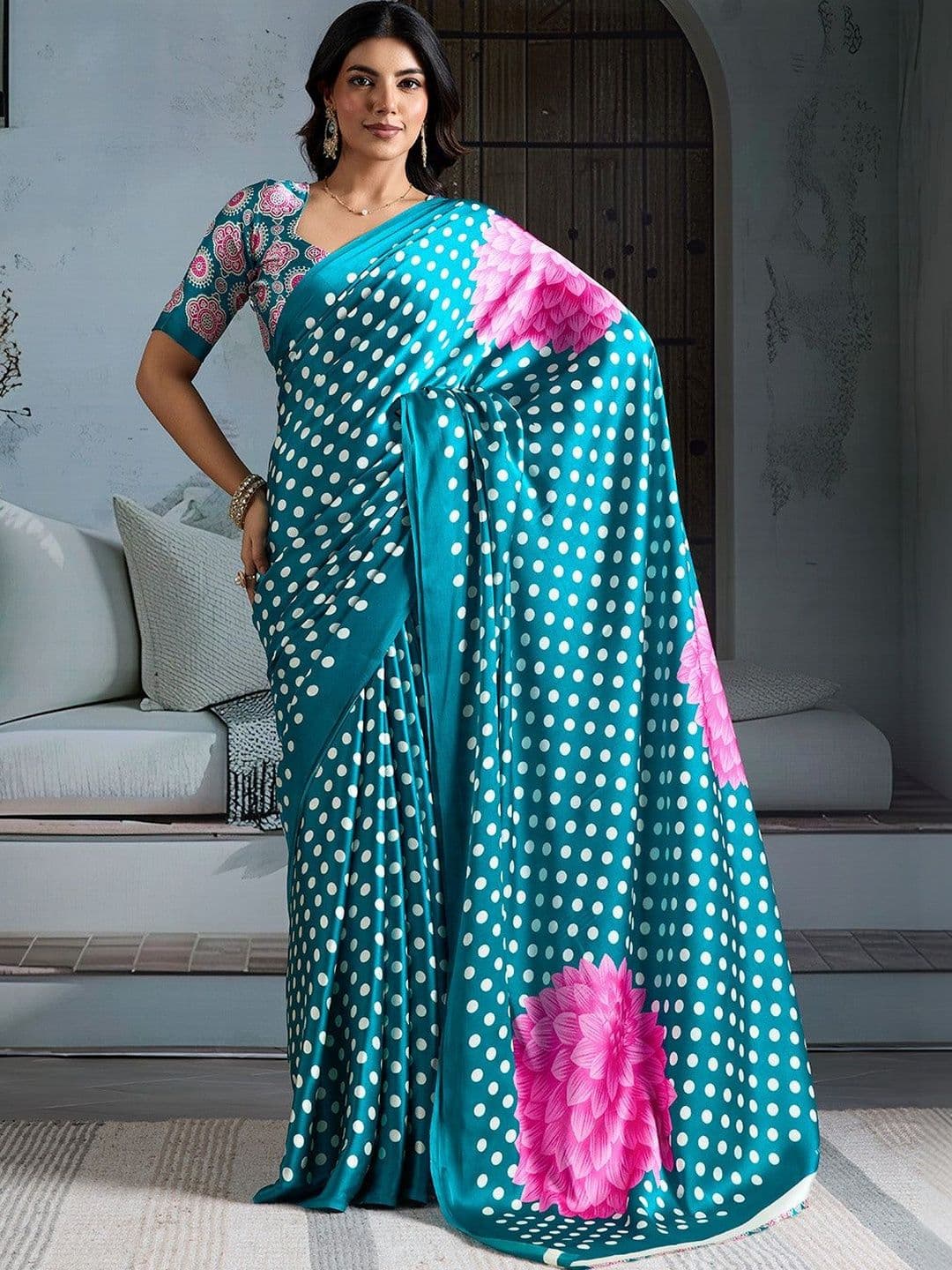 KARAGIRI Polka Dot Silk Blend Fusion Saree - view 1