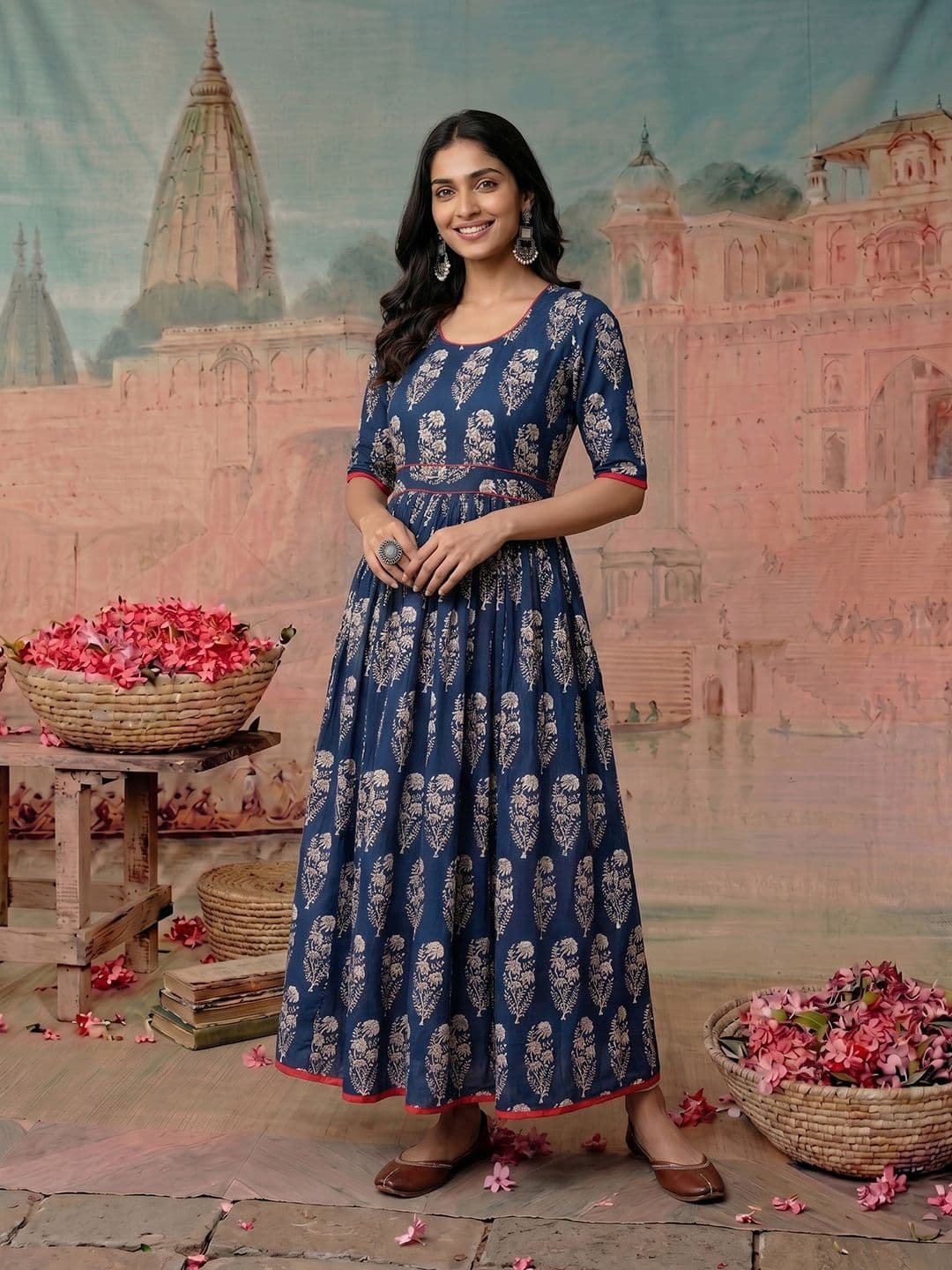 NAVYAAZRI Women Floral Printed Anarkali Kurta - view 1