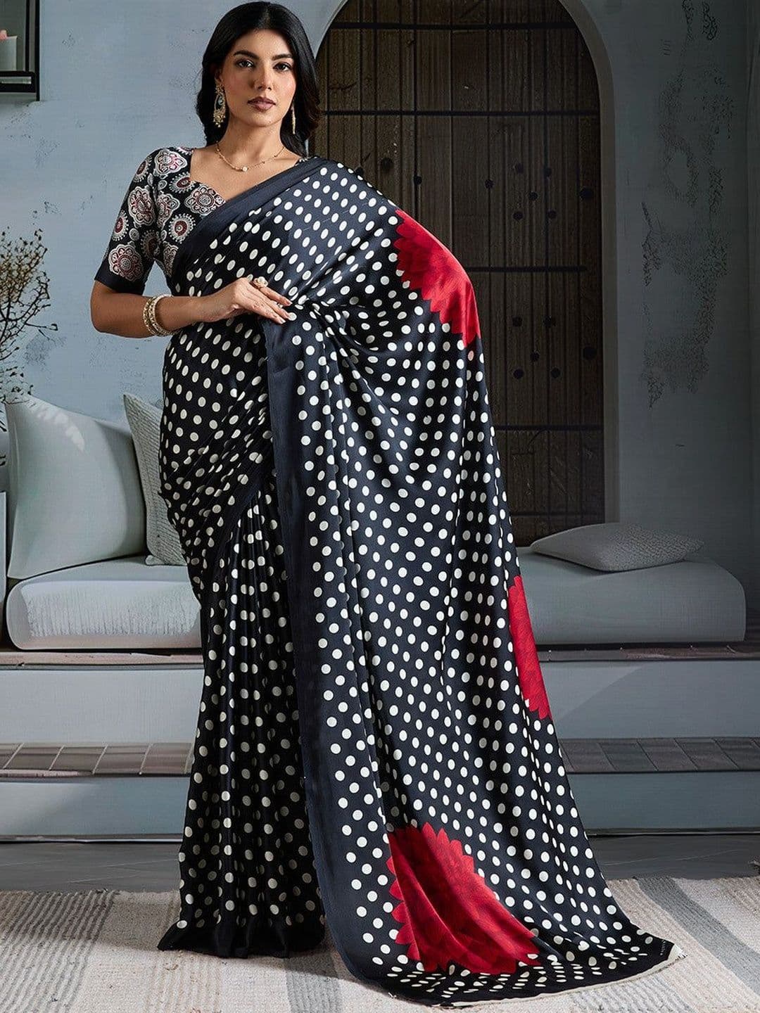 KARAGIRI Polka Dot Silk Blend Saree - view 1