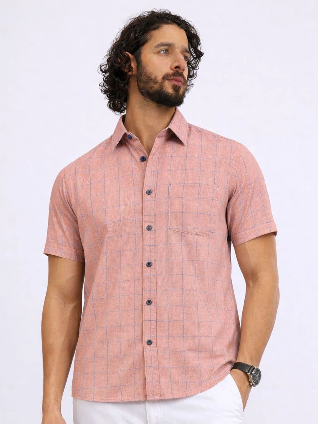 Klub Fox Men Spread Collar Checked Cotton Slim Fit Casual Shirt - view 1