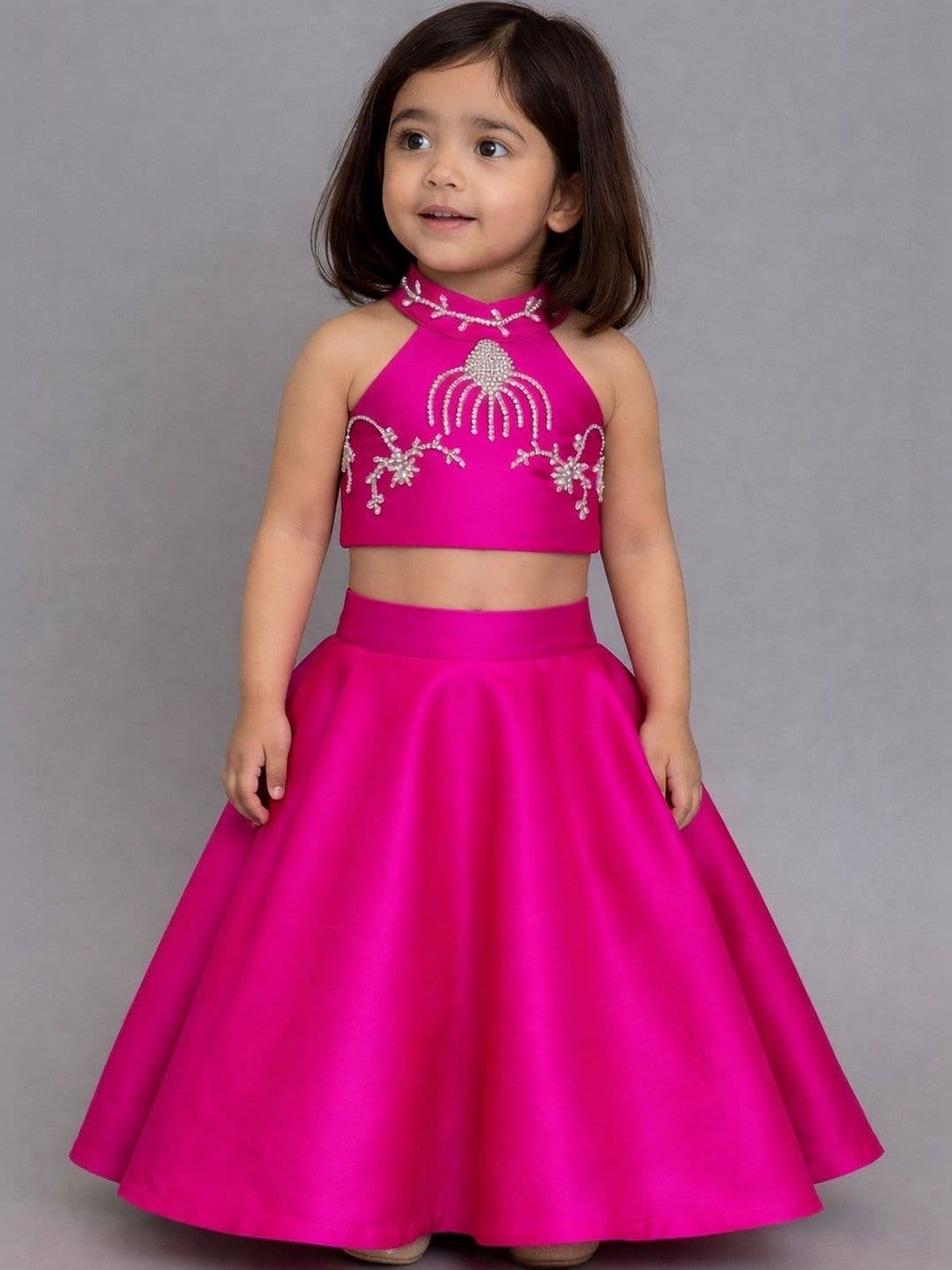 THE LITTLE CELEBS Girls Embellished Beads and Stones Ready to Wear Lehenga & - view 1