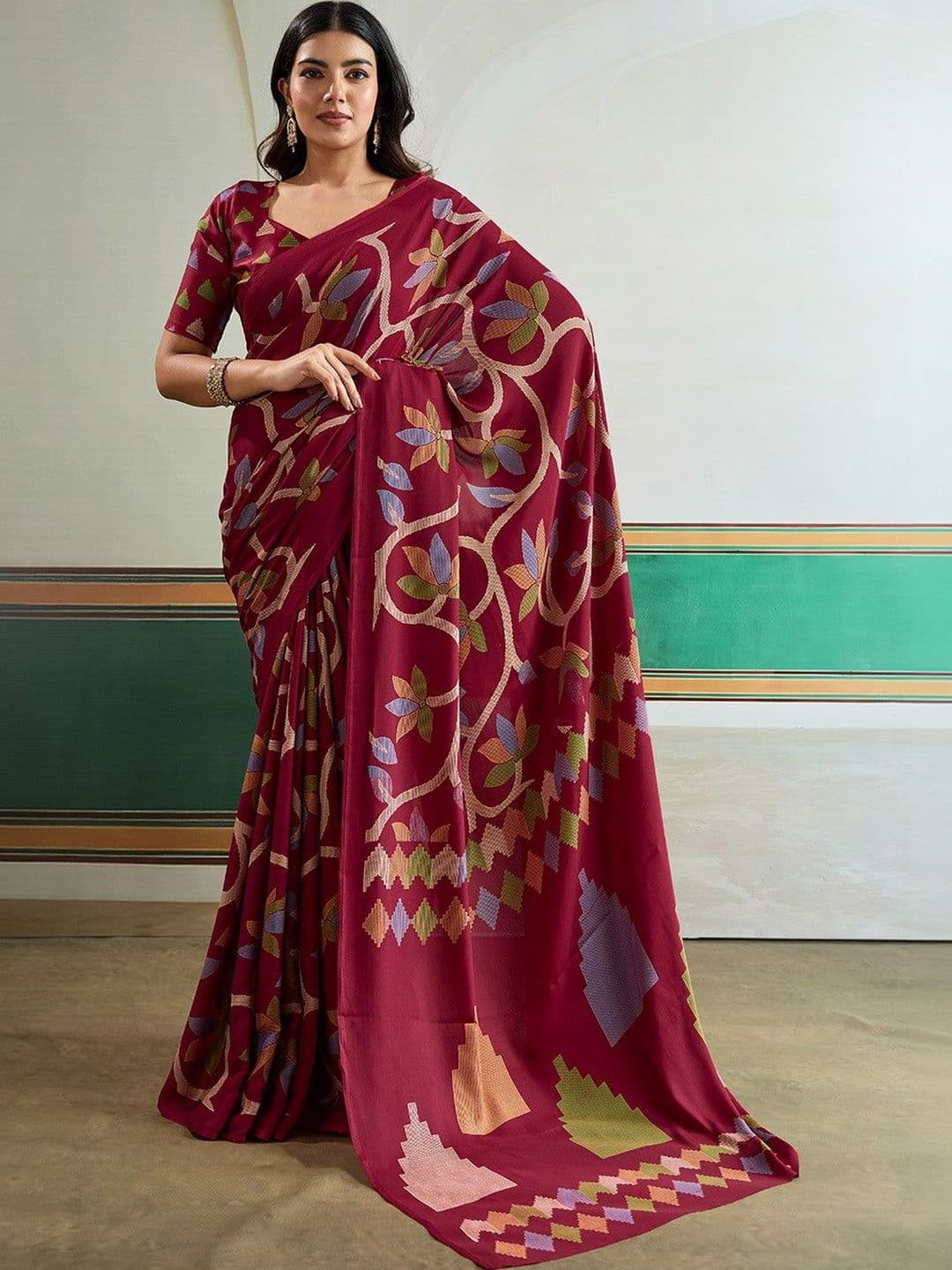 KARAGIRI Ethnic Motifs Silk Blend Fusion Saree - view 1
