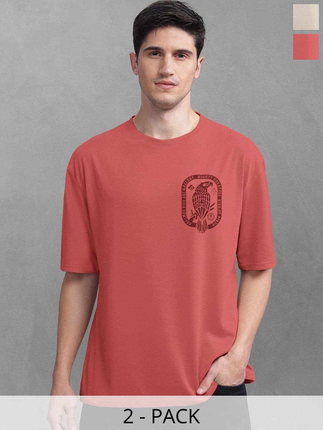 BULLMER Men Pack Of 2 Round Neck Printed Oversized T-shirts - view 1