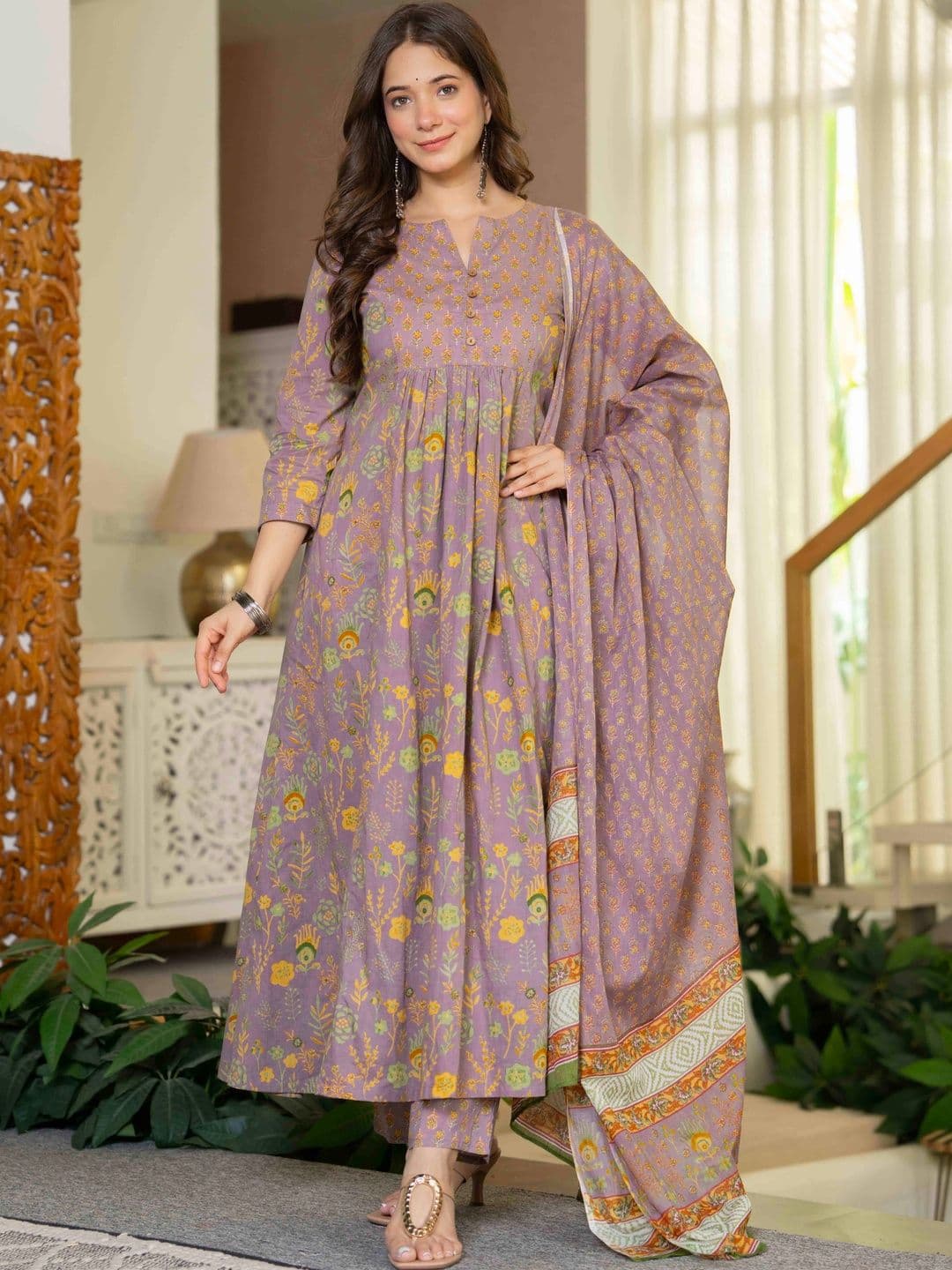 DIORICA Women Floral Printed Regular Pure Cotton Kurta with Trousers & With Dupatta - view 1