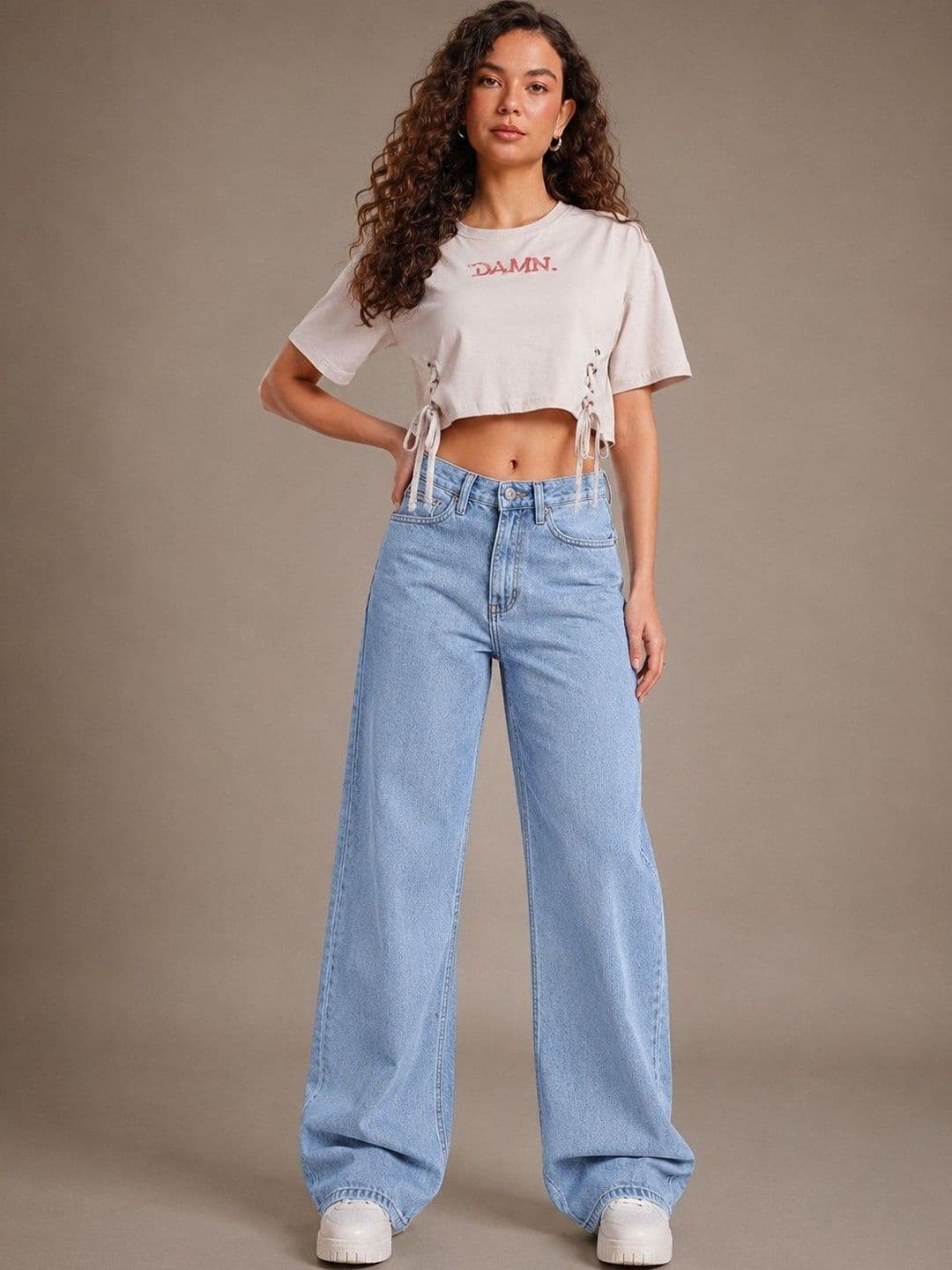 glitchez Women Comfort Wide Leg High-Rise Light Fade Acid Wash Denim Stretchable Jeans - view 1